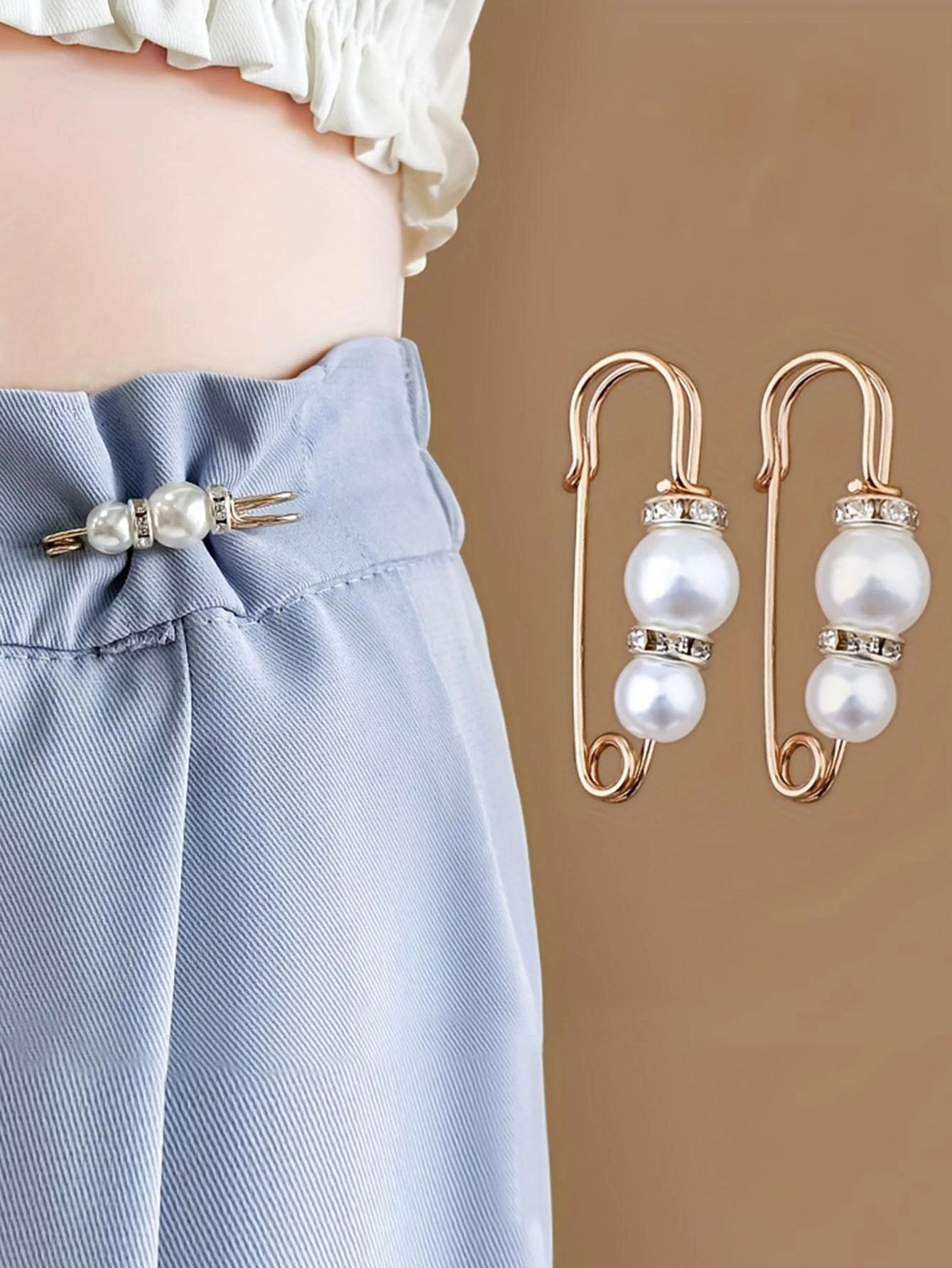 2pcs Waistband Clip For Fixing Clothes, & Pearl Anti-Light Buckle For Women