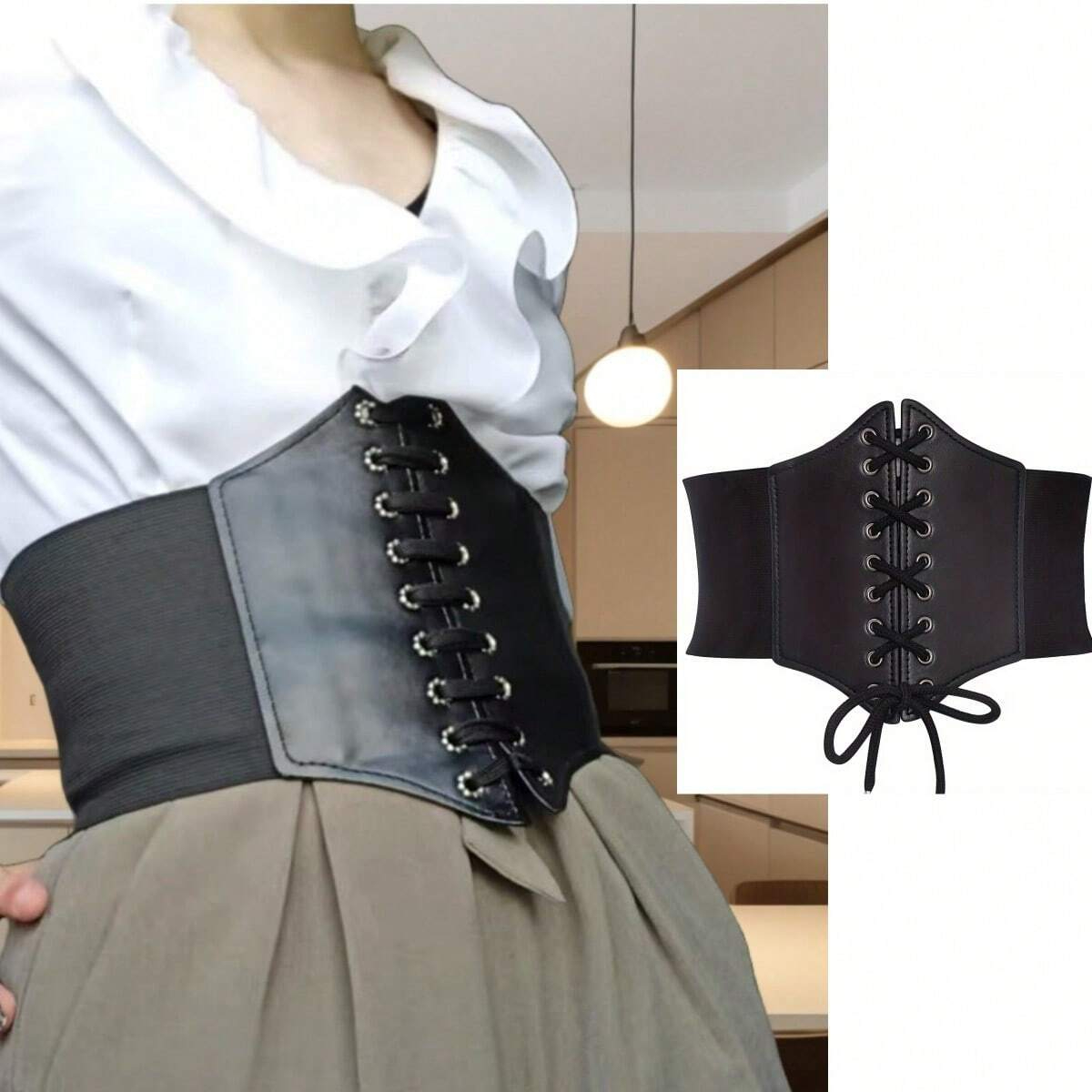 Wide Elastic Waist Band Tie-Up Waist Cincher Dress Belt Accessory, Corset Versatile For Women's Dresses, Halloween Costume Waist Sashaccessories For Ladies For Dress Western Cowboy Cowgirl Country Wear Vintage Brown Belt Women Corset Belt For Dress,Waist Trainer Waist-Shaping For Waist Slimming And Tummy Control