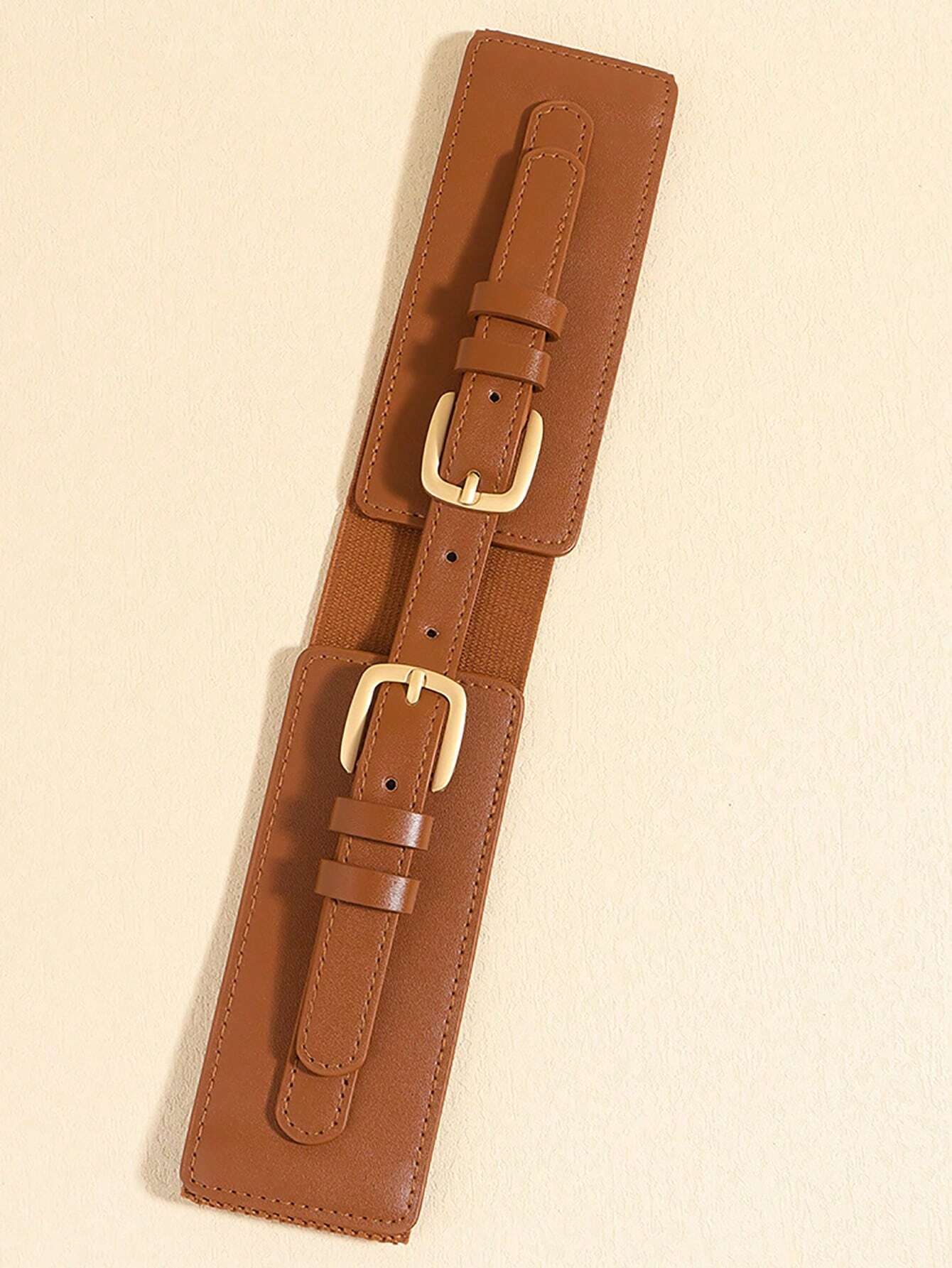 1pc Stretchy Elastic Faux PU Adjustable Buckle Waist Belt, Stylish Casual Streetwear Travel Women Wide Waist Band Summer, School Fall, Autumn, Halloween