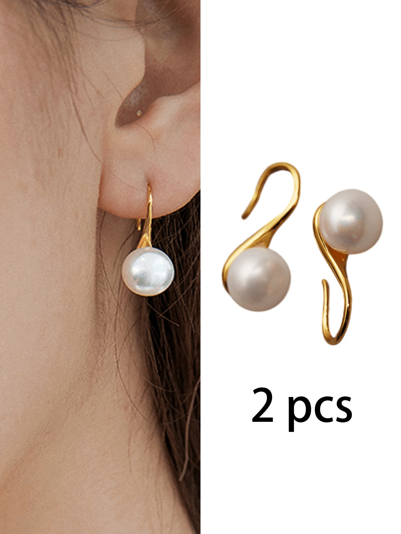 A Pair Of Pearl Earrings Golden Ear Hooks Ladies Earrings Elegant And Simple For Daily Wear