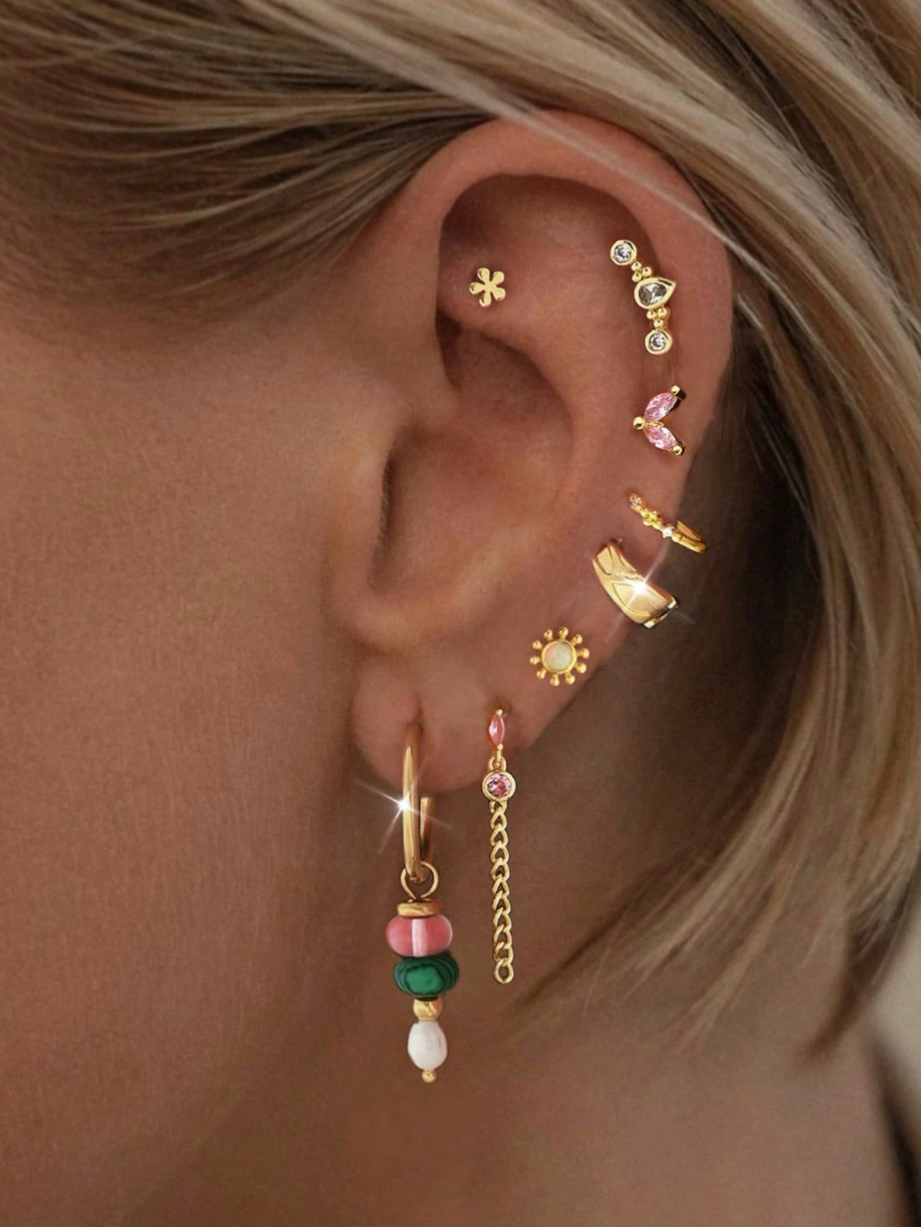 1 Set 8pcs Elegant Cubic Zirconia Stud Earrings, Suitable For Daily, Party, Holiday, Wedding