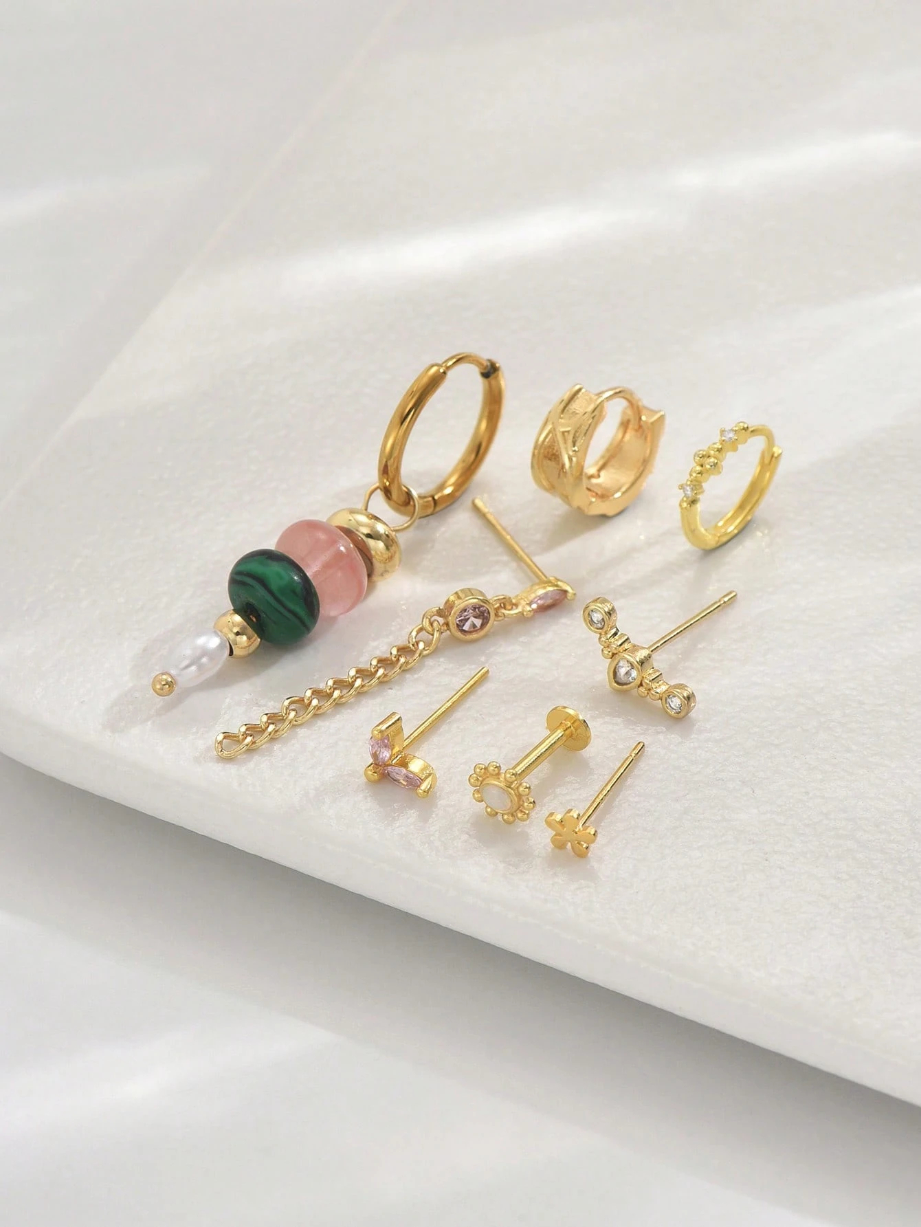 1 Set 8pcs Elegant Cubic Zirconia Stud Earrings, Suitable For Daily, Party, Holiday, Wedding