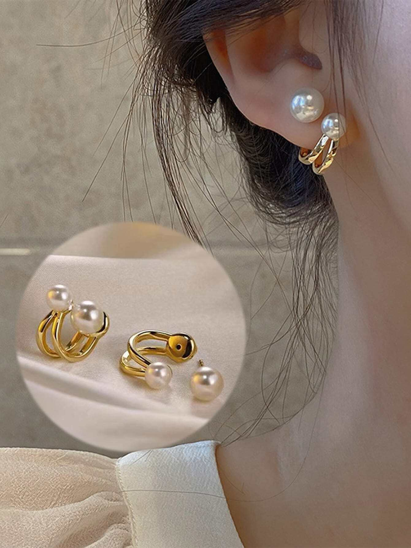 1 Pair Of Korean Elegant Luxury Pearl French Design Chic Stud Earrings, Suitable For Daily Wear
