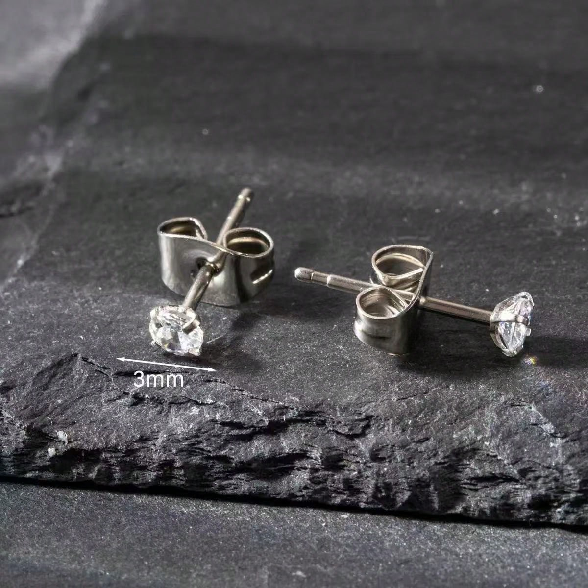 2pcs White Round Cubic Zirconia Stainless Steel Stud Earrings For Women