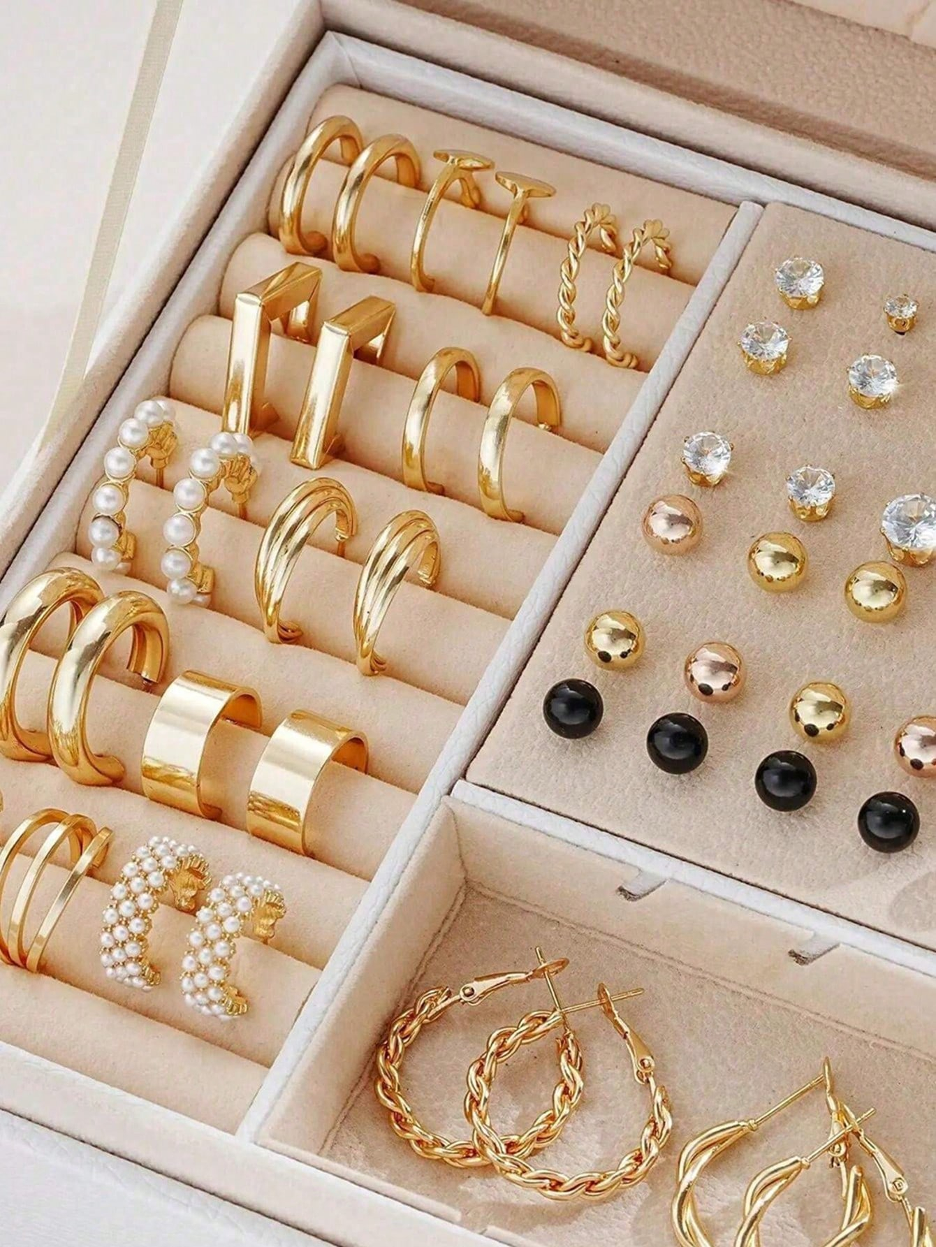 108pcs Simple Faux Pearl, Rhinestone & Metal Geometric Stud Earrings Set For Women, Suitable For Vacation, Date, Daily Wear (No Box)