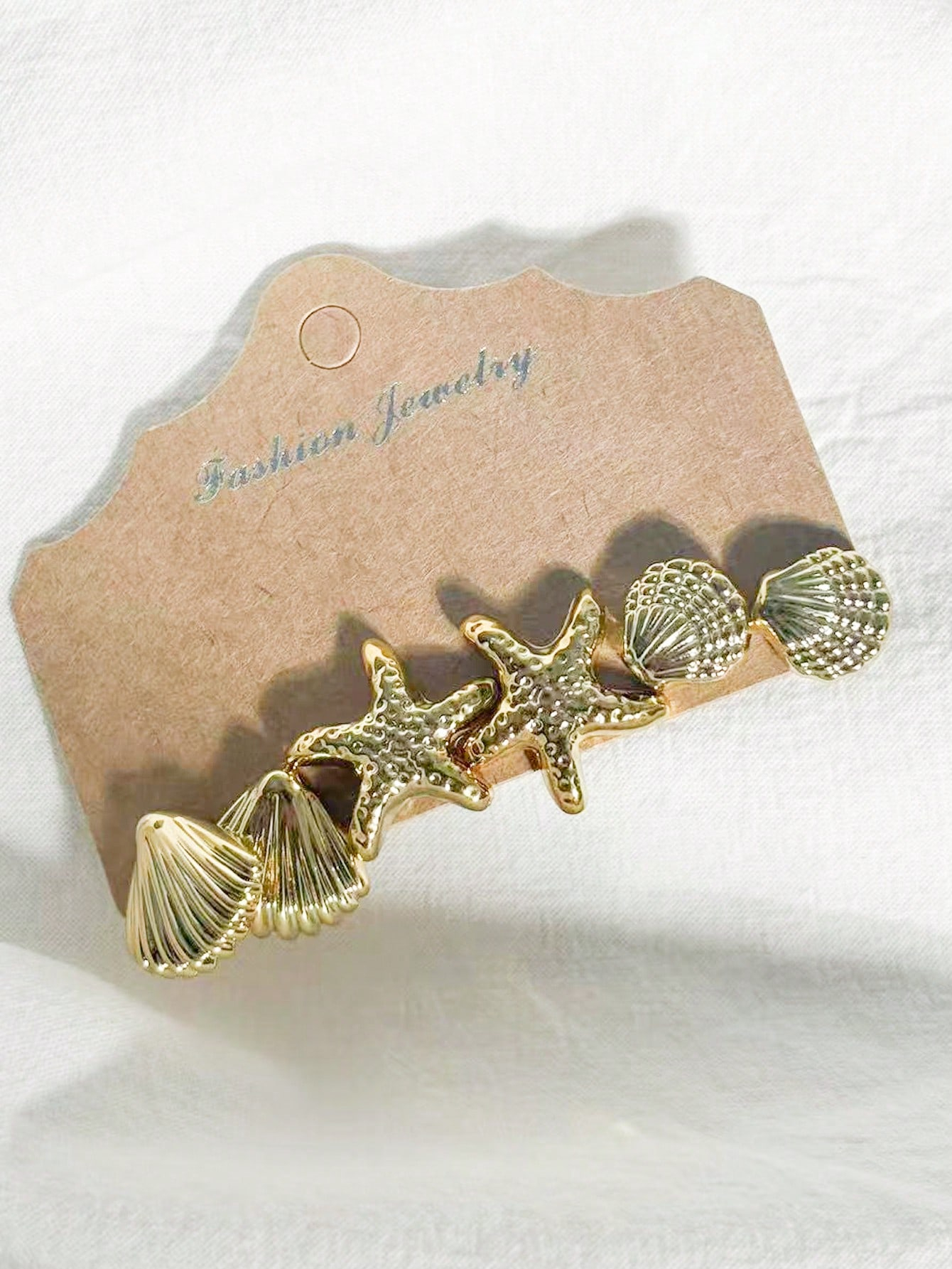 6/18pcs Asymmetrical Gold-Color CCB Lightweight Exaggerated Stud Earrings/Earring Set, C-Shape, Starfish/Shell, One Set Meets All Women's Daily Wear Needs