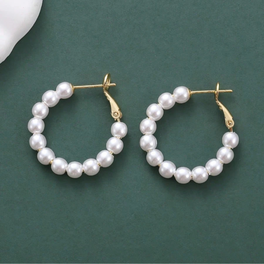 Delicate 18K Gold Plated Hoop Earrings With Faux Pearl Design Vintage Elegant Style For Women Party Earrings