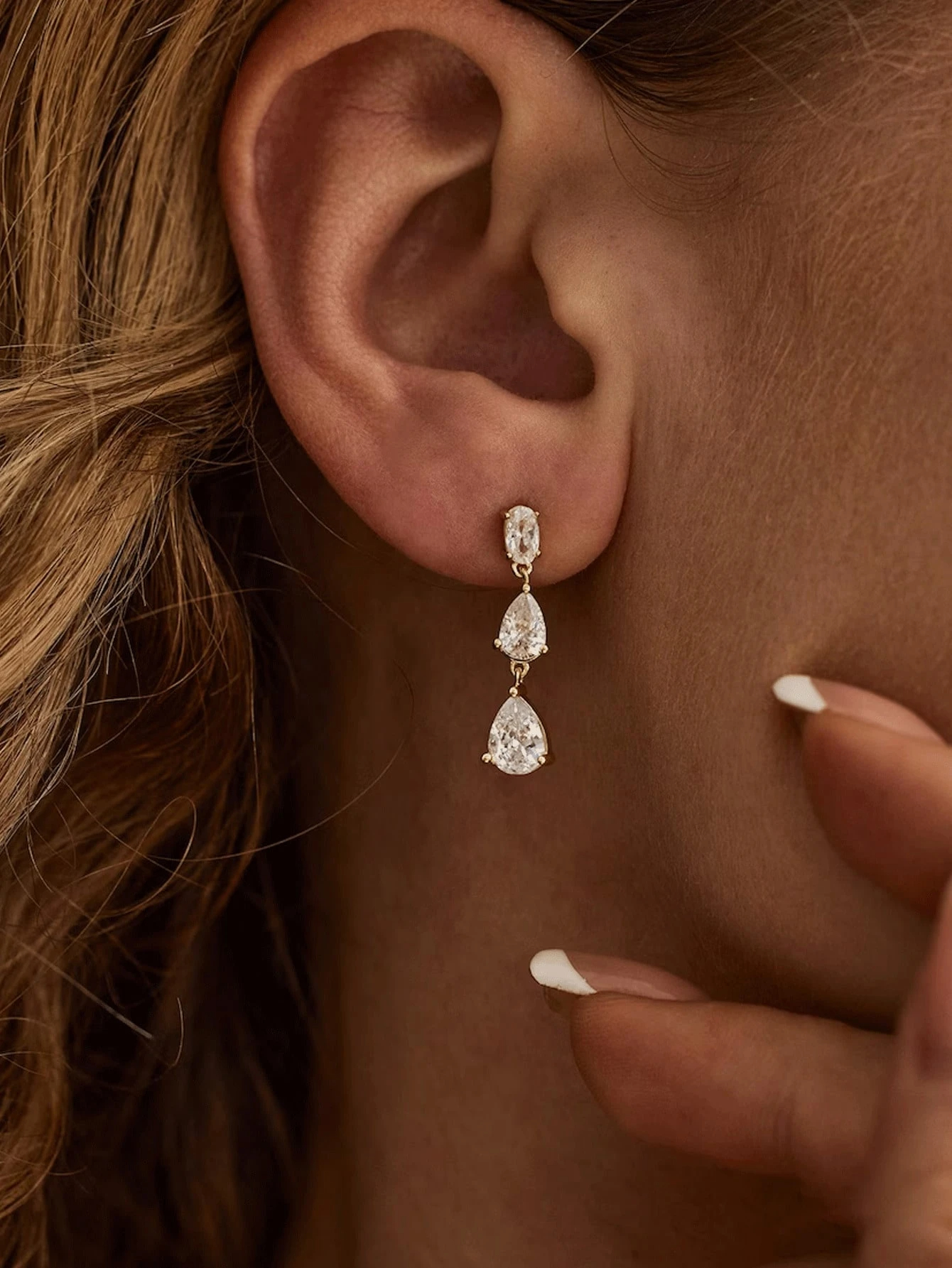 3-Diamond Pendant Earrings, Simple Design Earrings, Bridesmaid Gift, Women's Gift, Wedding Earrings