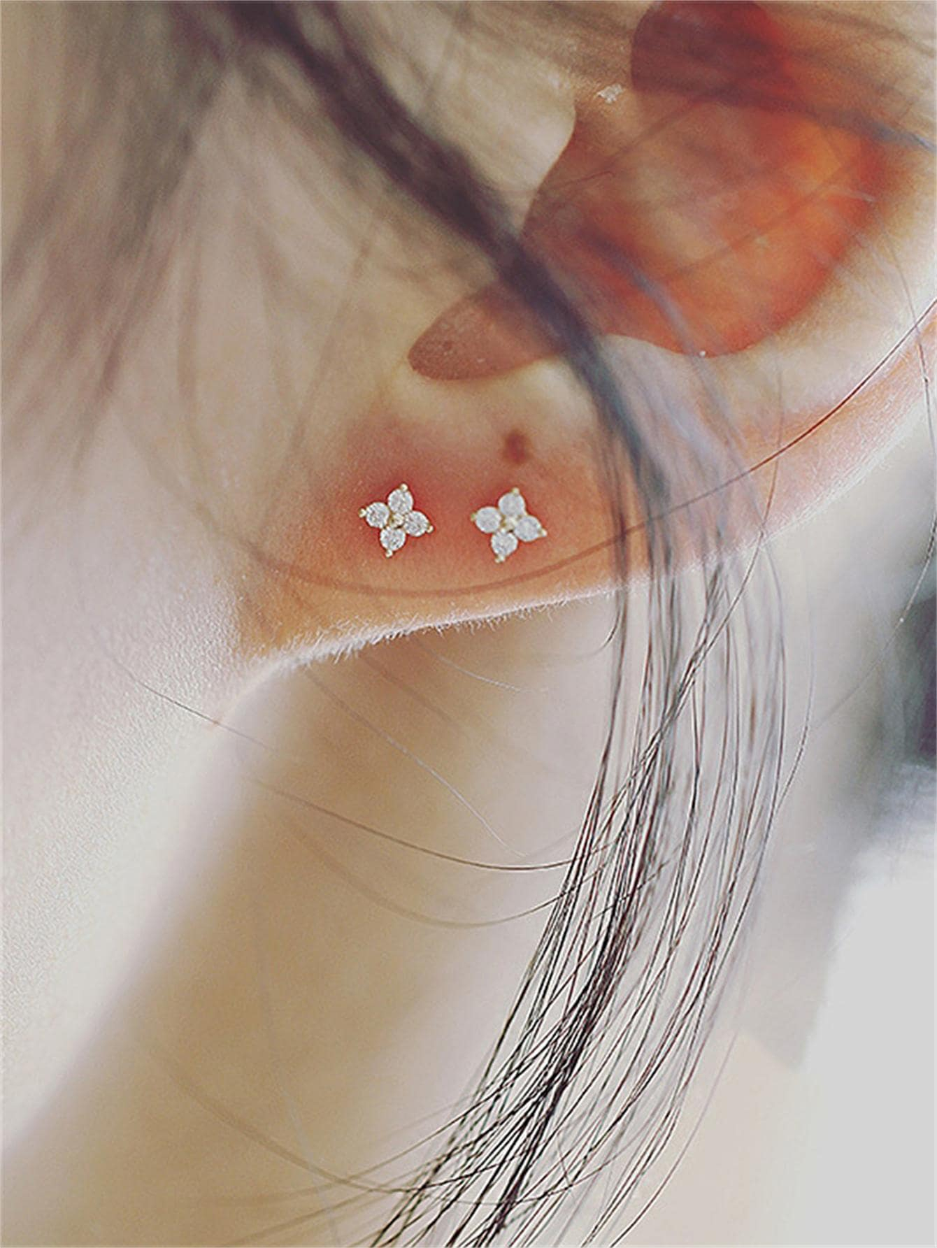 1pair Fashion Copper Cubic Zirconia Flower Stud Earrings For Women For Mother's Day Valentines,Mom,Mother,Mother's Day,Gift