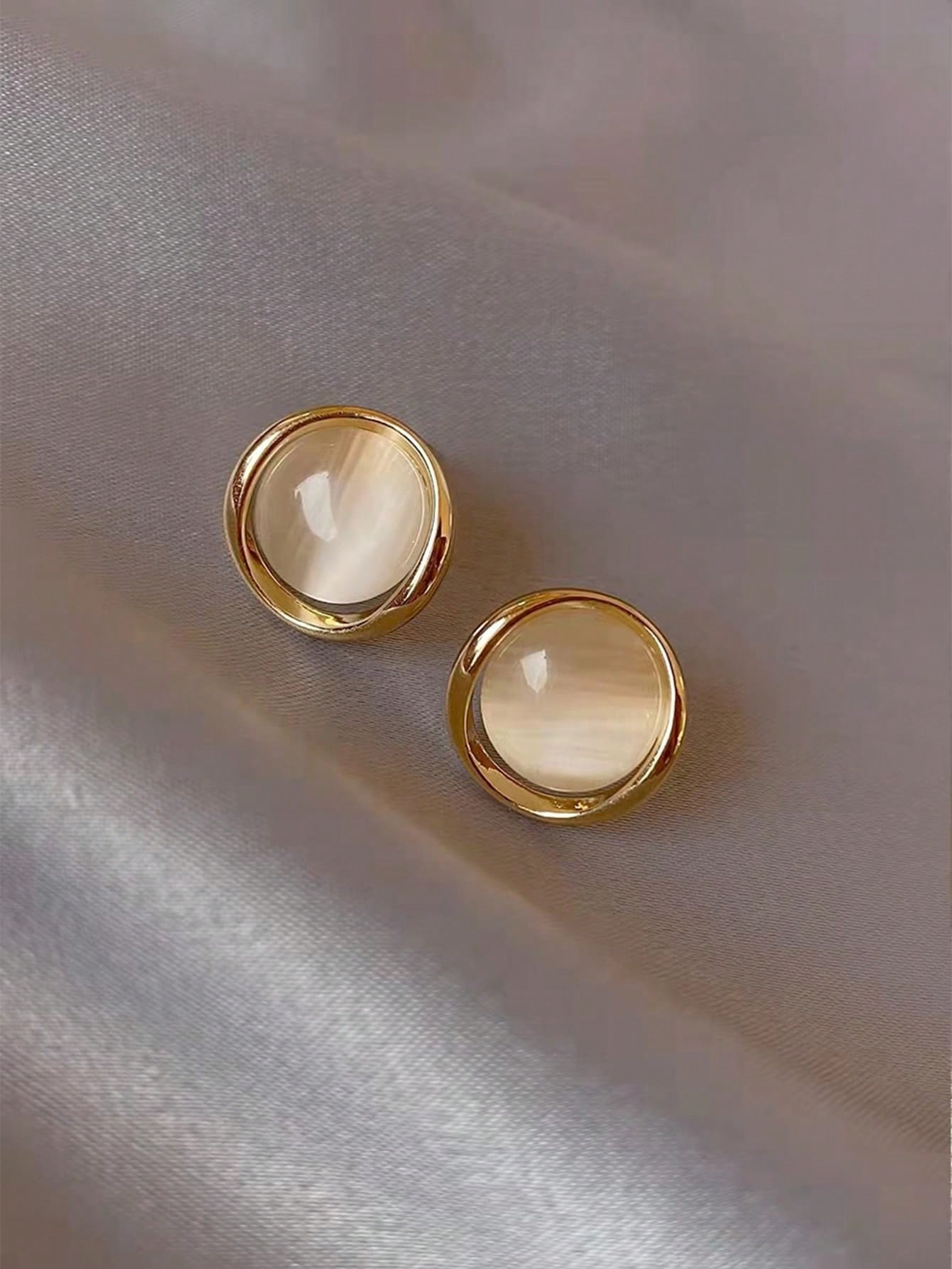 1 Pair Korean Minimalist Elegant Geometric Stone Stud Earrings, Suitable For Daily Wear