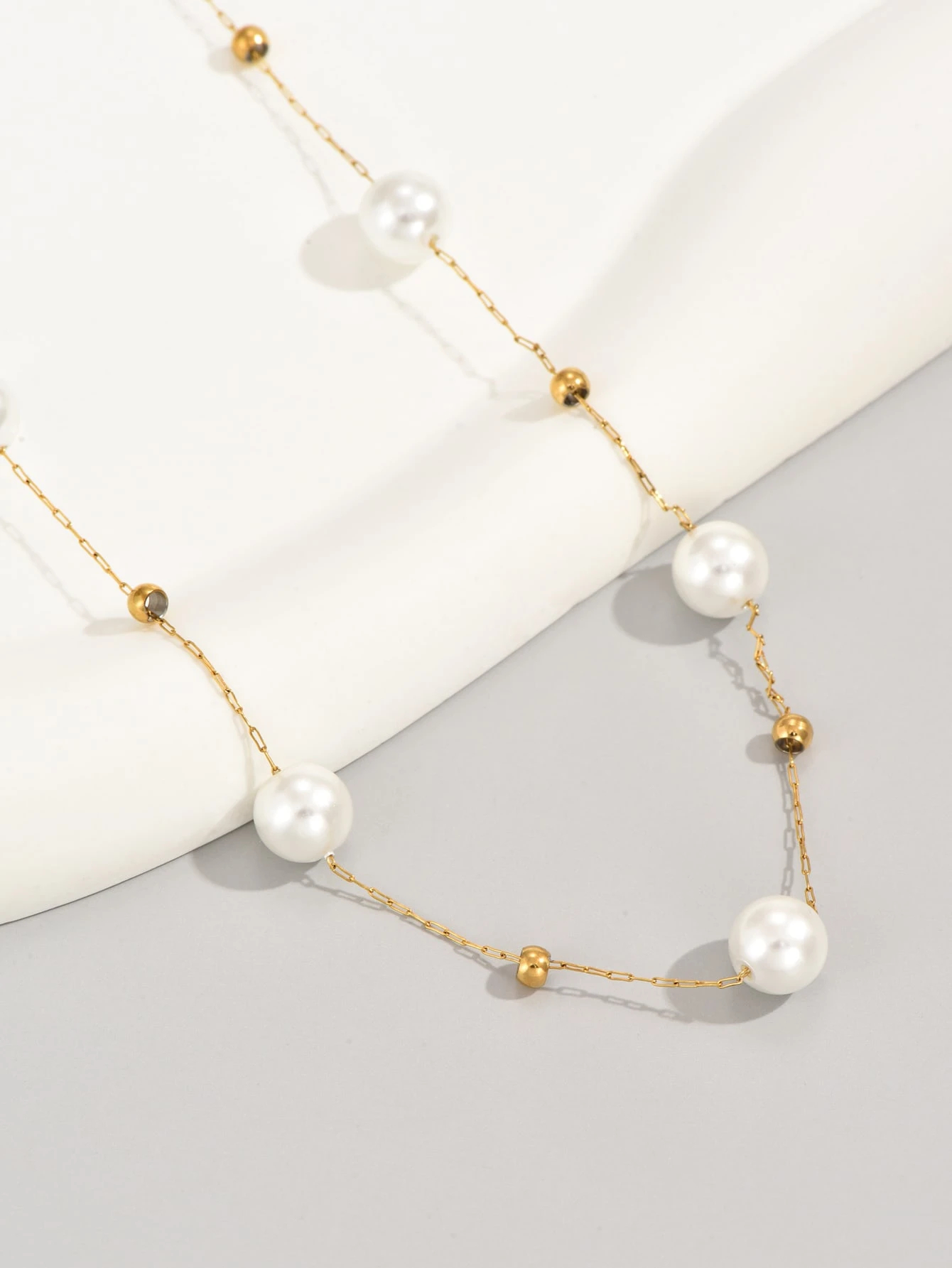 18k Gold Plated 1pc Stainless Steel Beaded Necklace, Suitable For Daily Wear And Holiday Gifts For Friends