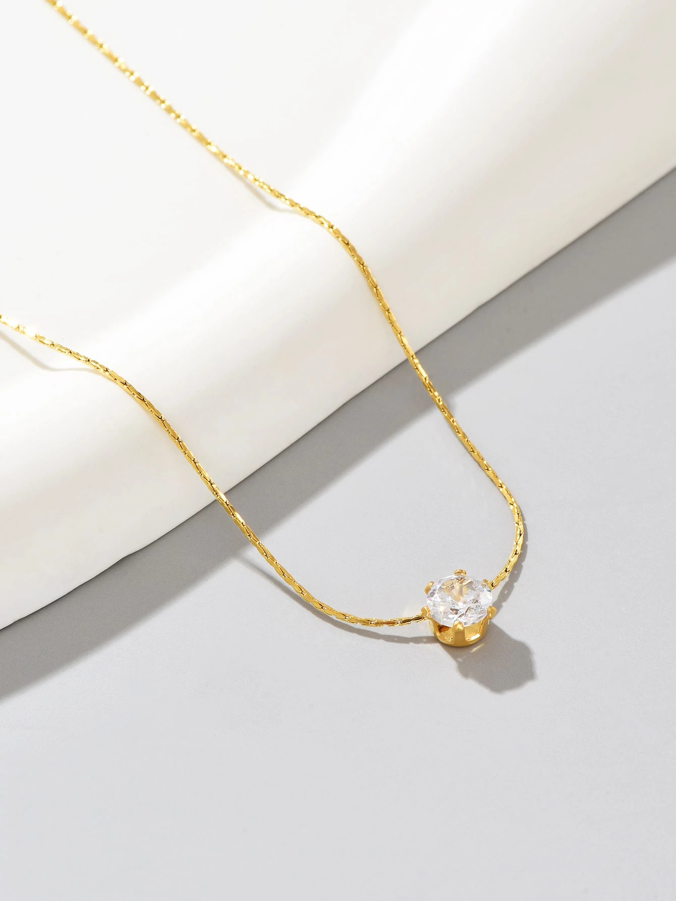 18K Gold Plated 1pc Stainless Steel Chain Gold Bamboo Node 6-Claw Rhinestone Necklace, Suitable For Women Daily Wear And Holiday Gift