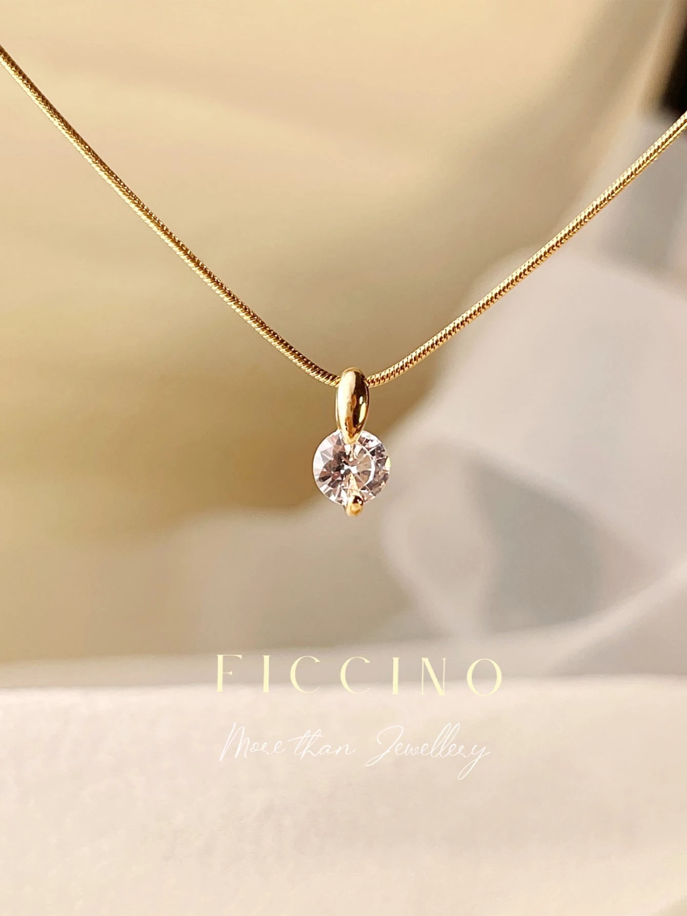 FICCINO Classic Gold-Plated Round Cubic Zirconia Pendant Jewelry With Titanium Steel Snake Chain Necklace, Wearable For Daily Outfits/ Gift Set With Box For Festivals And Anniversaries