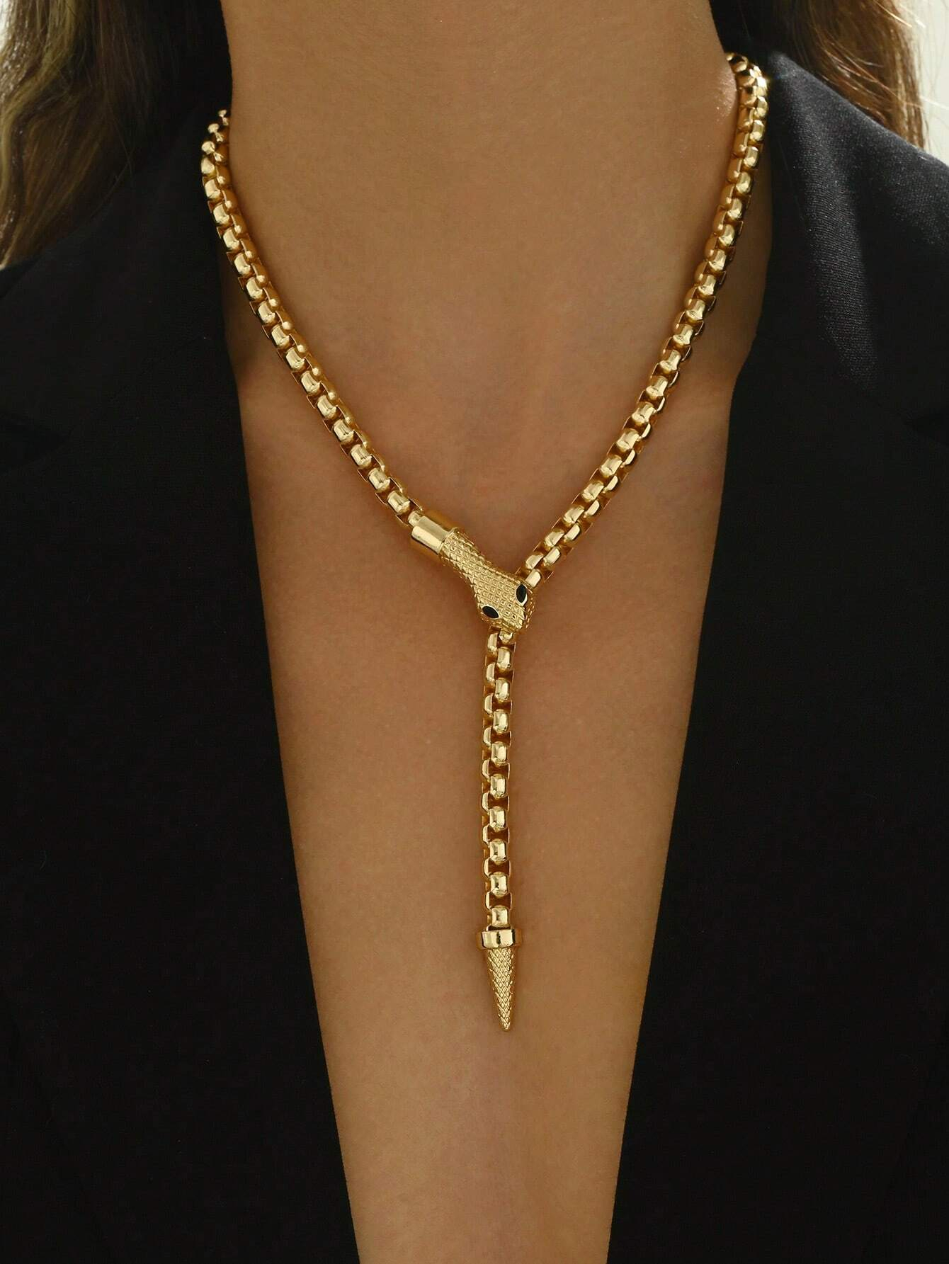 1pc Gold Snake Necklace, Y-Shaped Design Sweater Chain/Choker, Exaggerated Personal Style, Vintage Decor, New Year Accessory