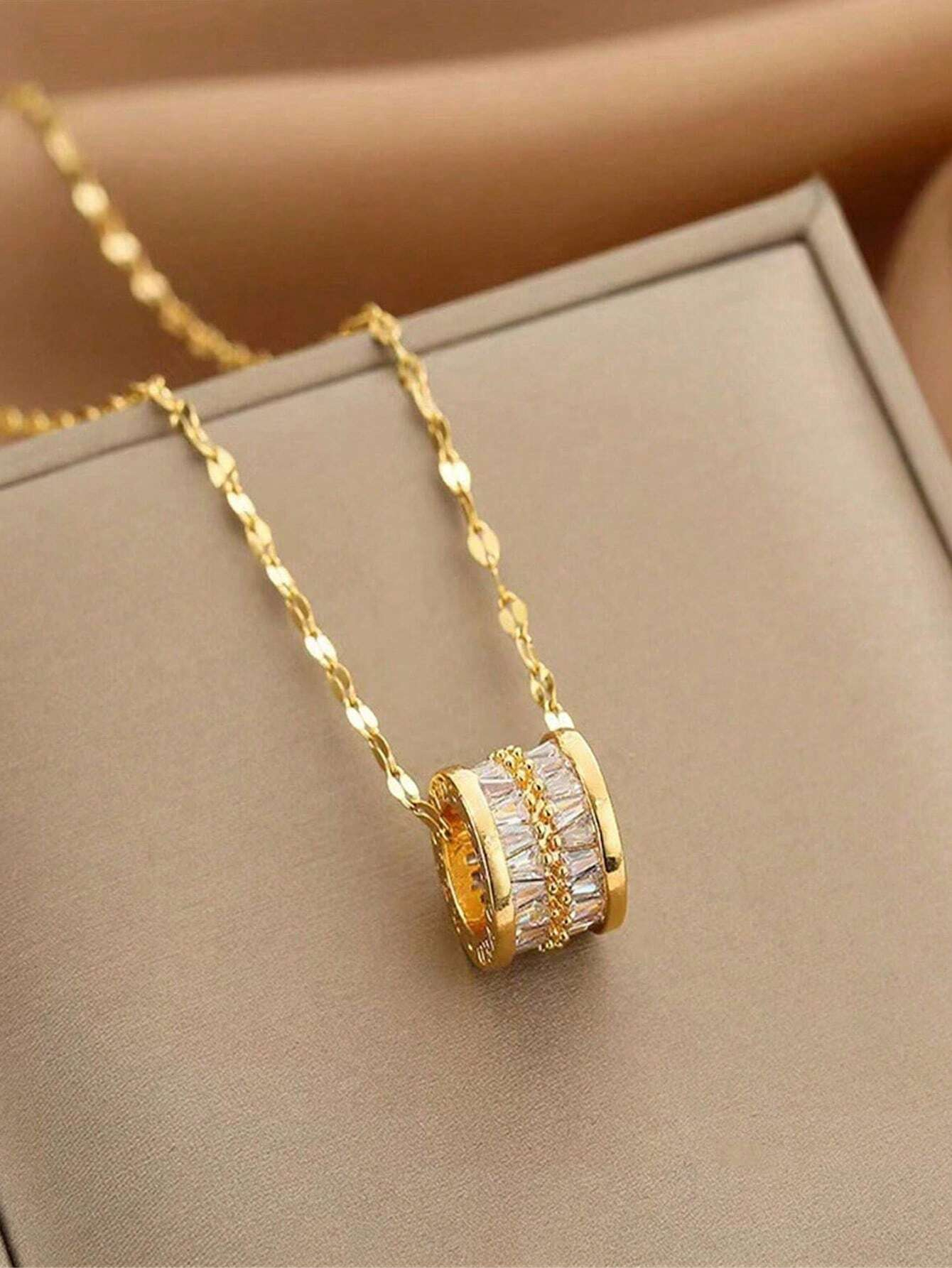 1pc 18k Gold Plated Luxury High-End Stainless Steel Necklace, Rhinestone Embellished, Anti-Fade, Multi-Functional, Elegant Choker Necklace, Suitable For Women's Daily Wear