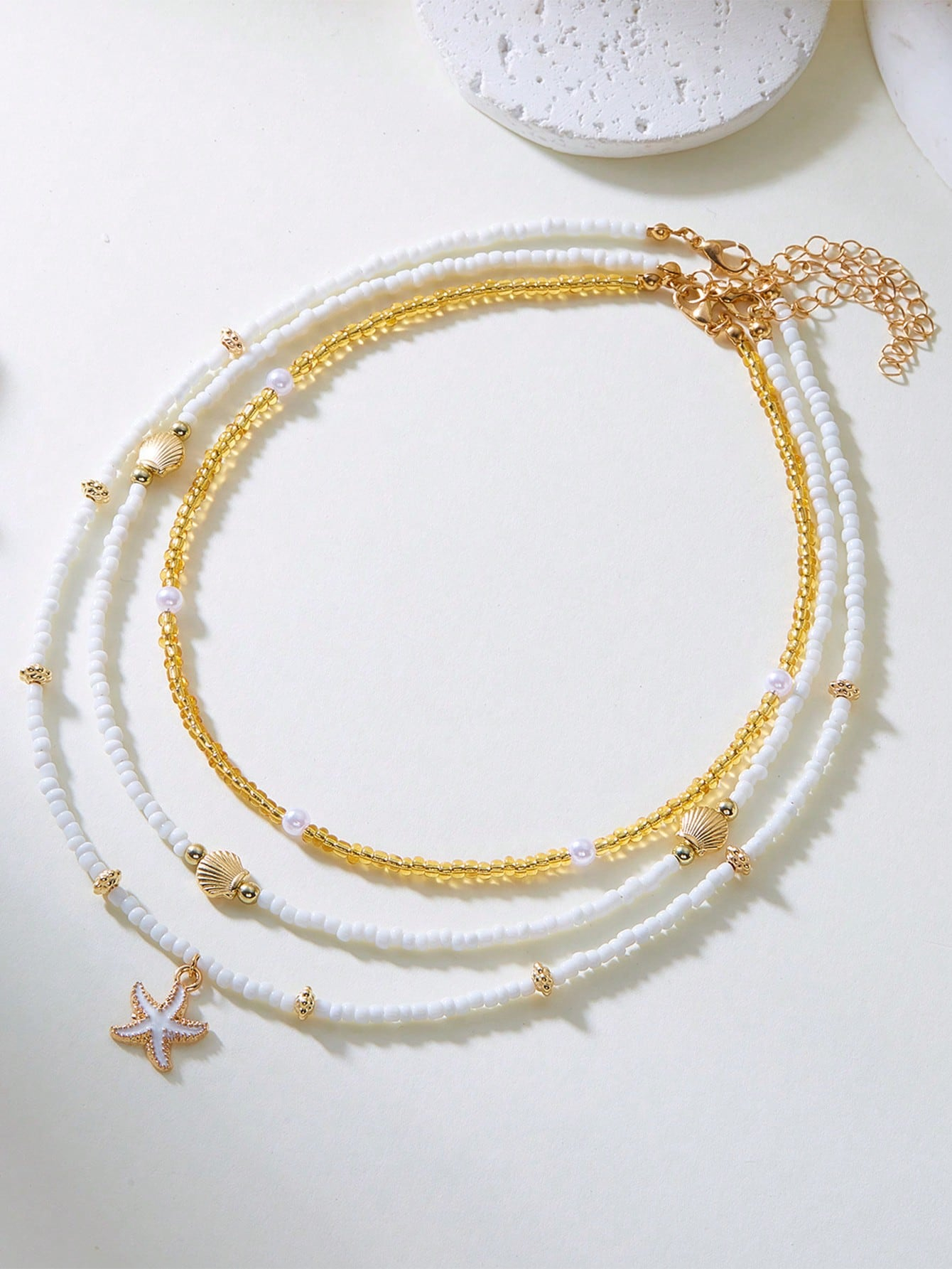 3pcs Summer Seaside Beach Style Starfish & Shell Necklace, Suitable For Women's Daily Accessories, Vacation, Dating, Gifts