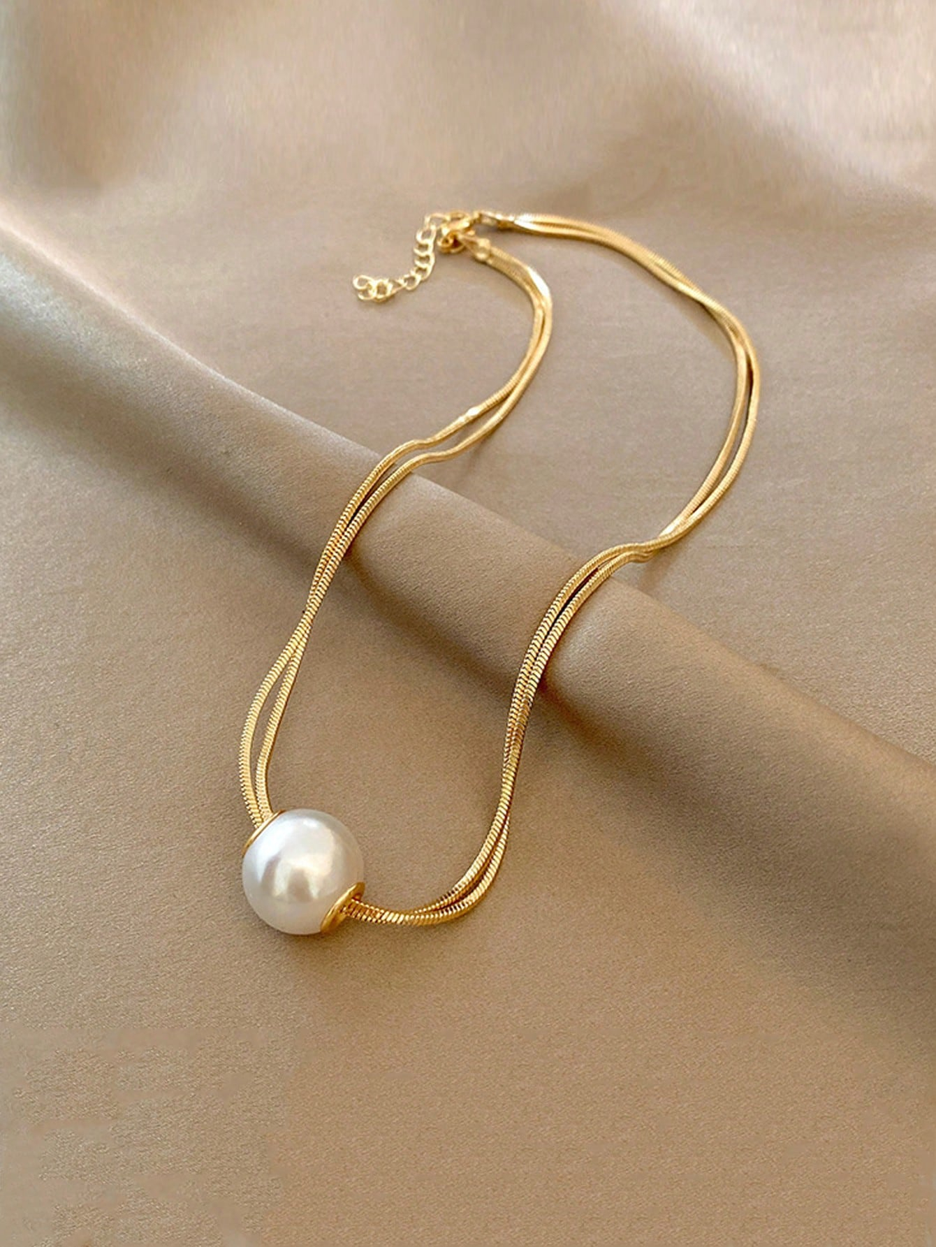 1pc Gold-Plated Fashionable Titanium Steel Double-Layer Faux Pearl Necklace For Women, Valentine's Day Valentines,Mom,Mother,Mother's Day,Gift