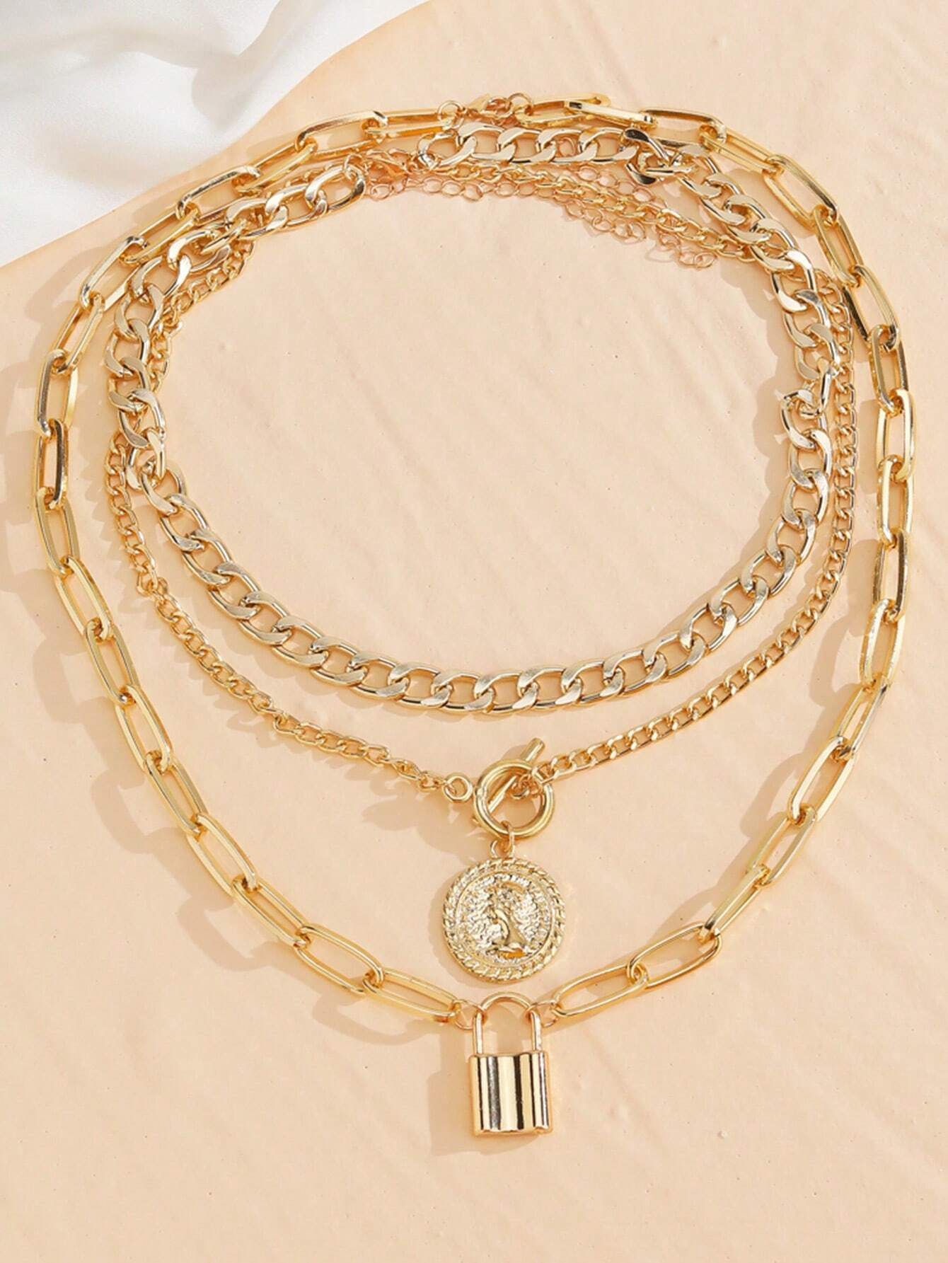 3pcs/Set Vintage Coin Pendant Necklaces Chain Layered Jewelry For Women