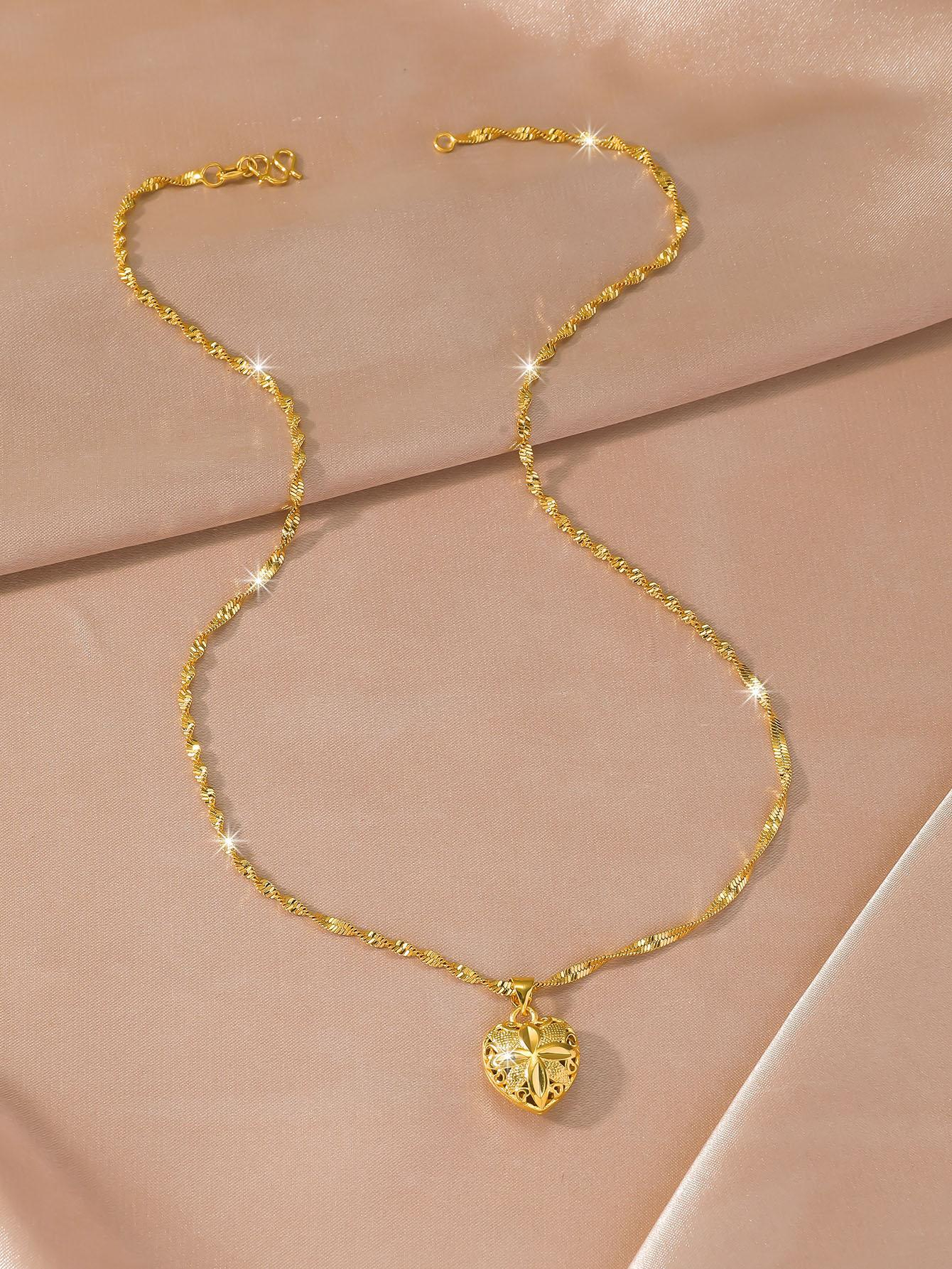 1pc Sweet Hollow Out Heart Pendant Necklace Female Jewelry Gift