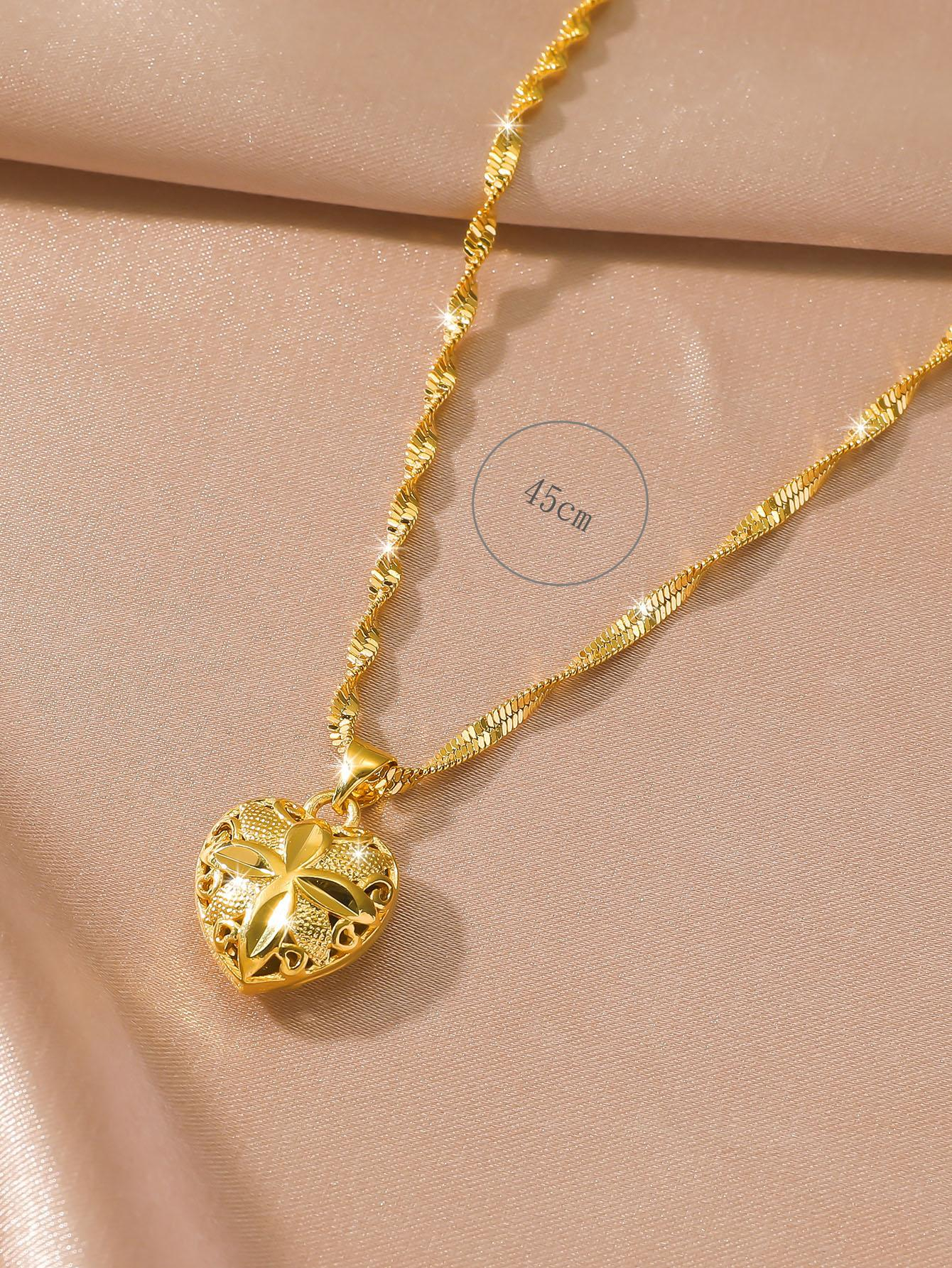 1pc Sweet Hollow Out Heart Pendant Necklace Female Jewelry Gift