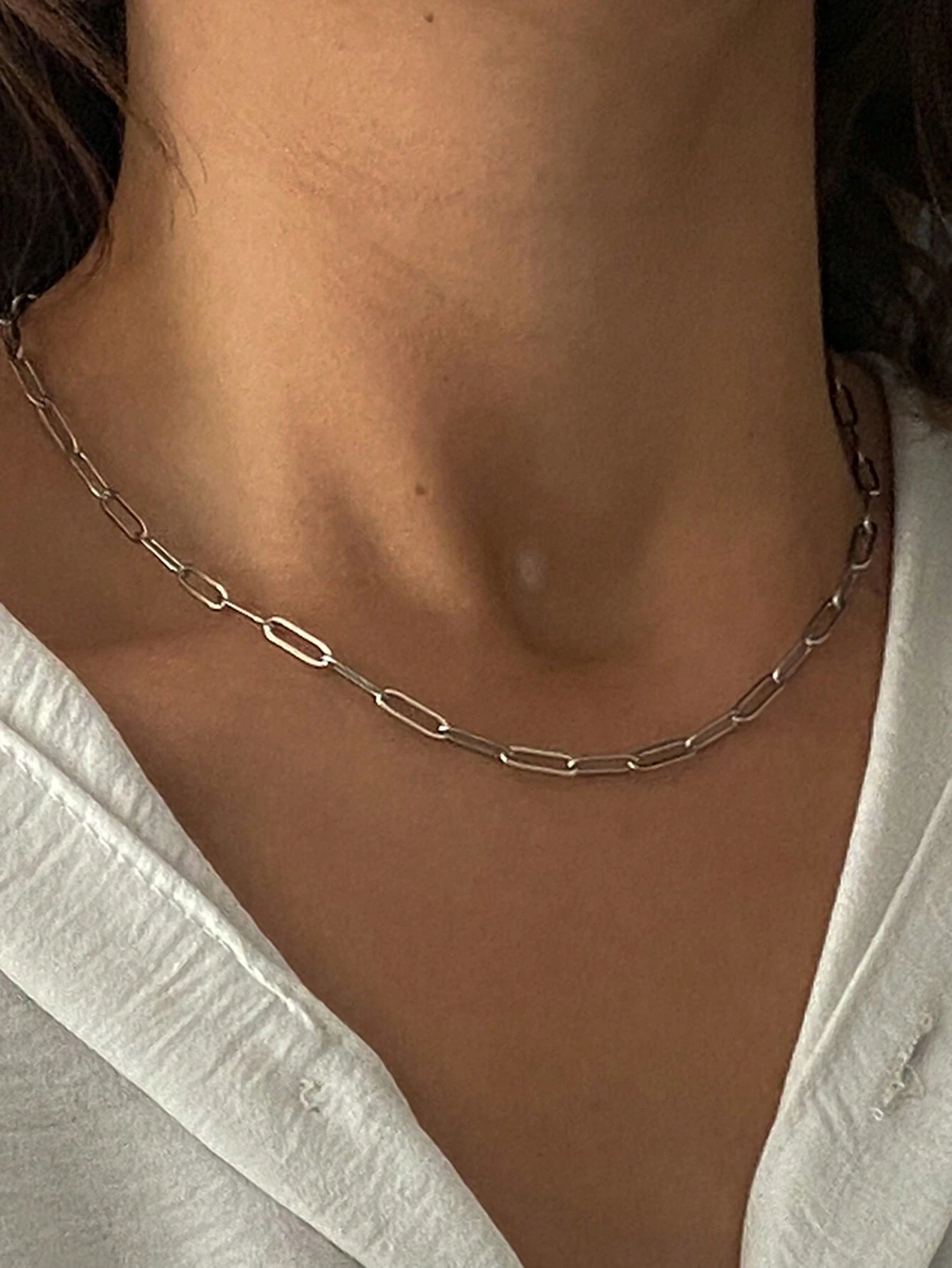 1pc 40+5cm Vintage Link Chain Paperclip Necklace Minimalist Stainless Steel Golden Necklace Women Jewelry Gift