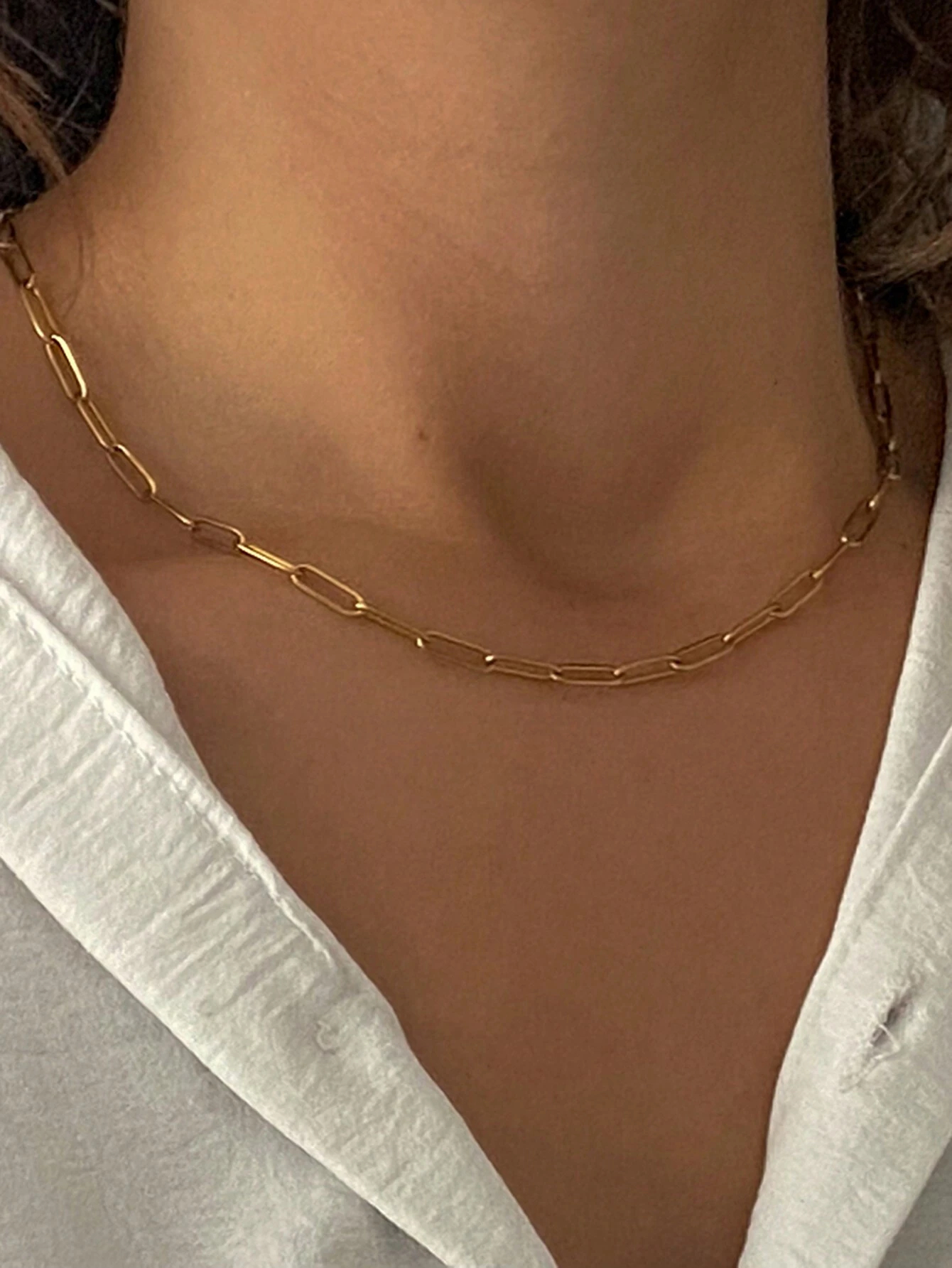 1pc 40+5cm Vintage Link Chain Paperclip Necklace Minimalist Stainless Steel Golden Necklace Women Jewelry Gift