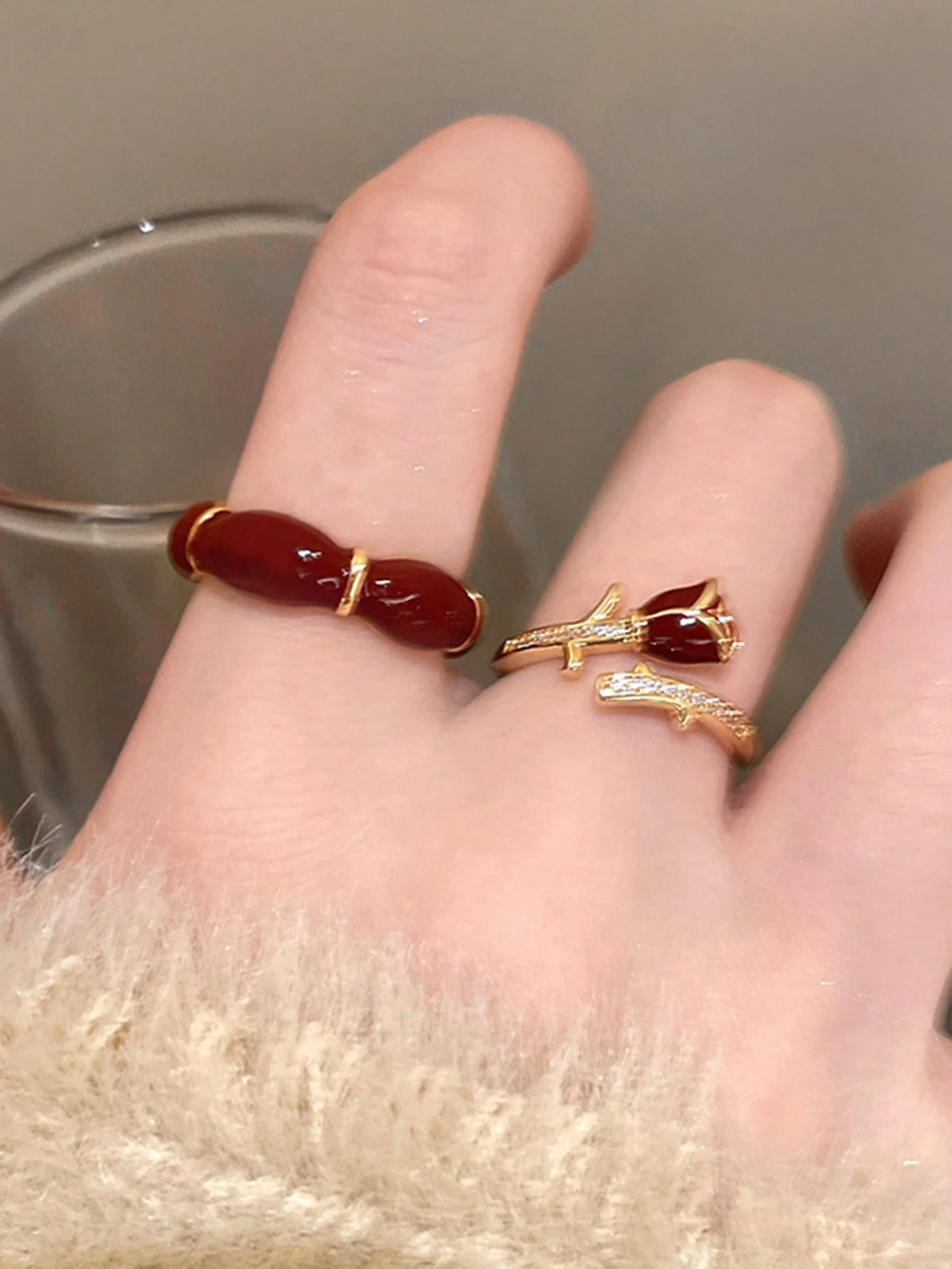 2pcs/Set Fashion Rose Decor Open Ring, Suitable For Women's Everyday Wear