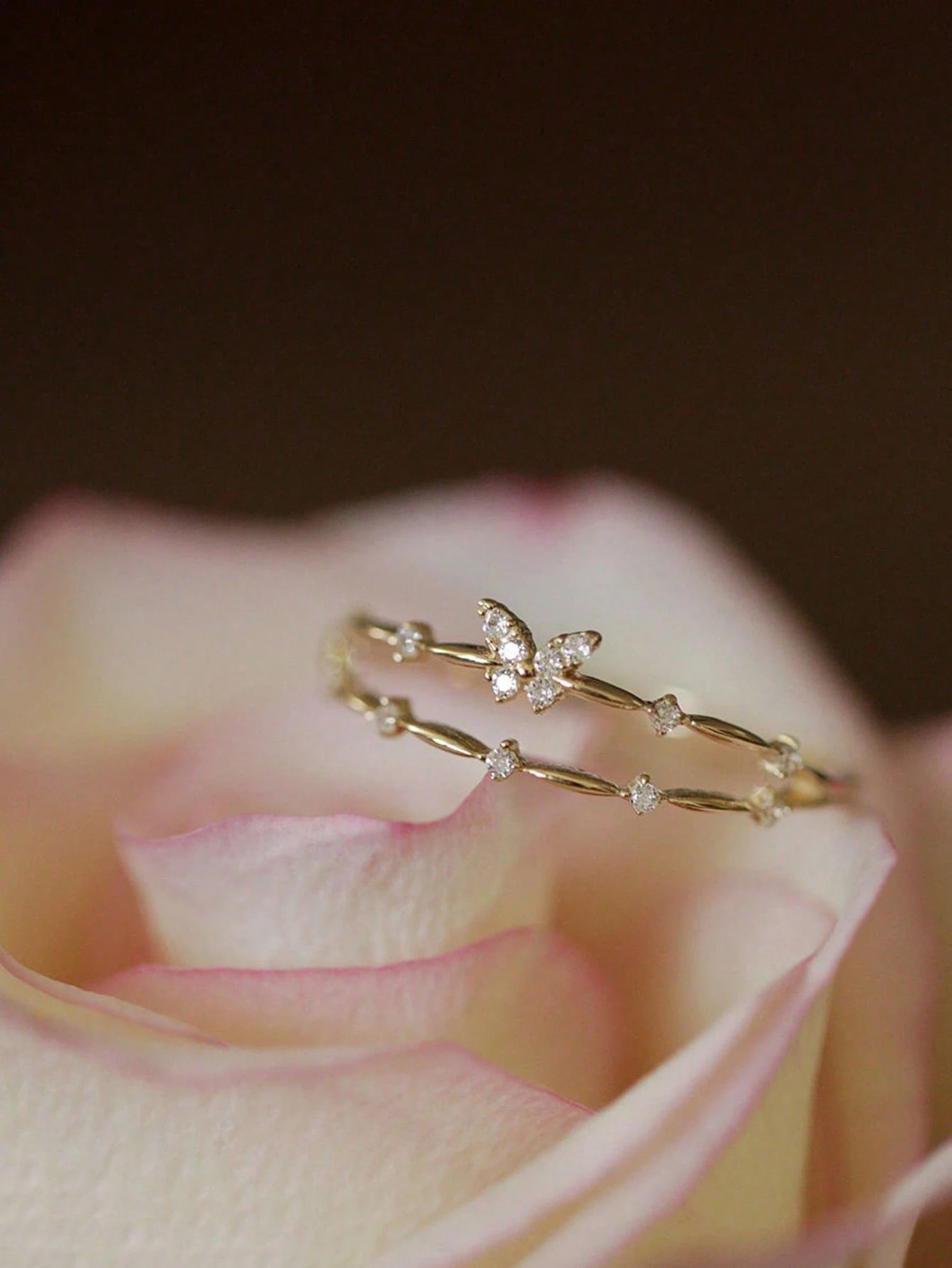 Cubic Zirconia Flower Decor Cuff Ring