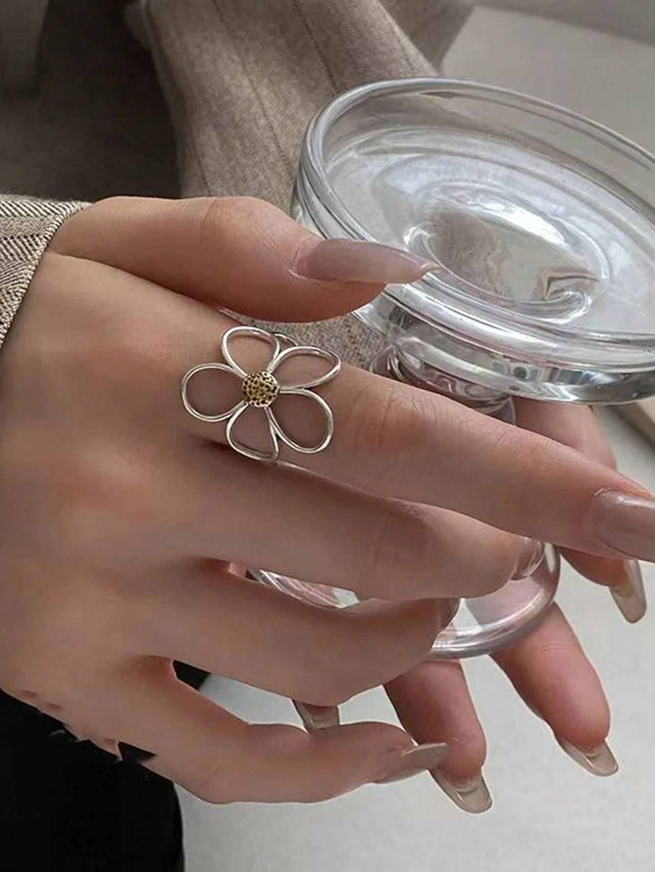 Rings For Women Couple Minimalist Handmade Simple Big Flower Ring Party Jewelry Gift Prevent Allergy