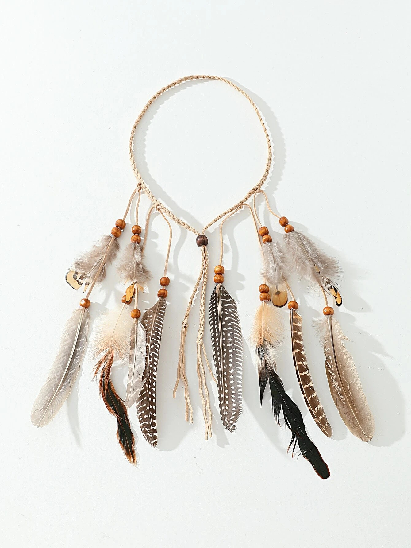 1 PC Beige Color Boho Feather Headband Bohemian Headband Feather Headpiece Feather Hair Jewelry Festival Headpiece Bohemian Feather Extension Boho Headpiece For Women Tiaras Turban Headband Sweatband, School Stuff, College, Headbands