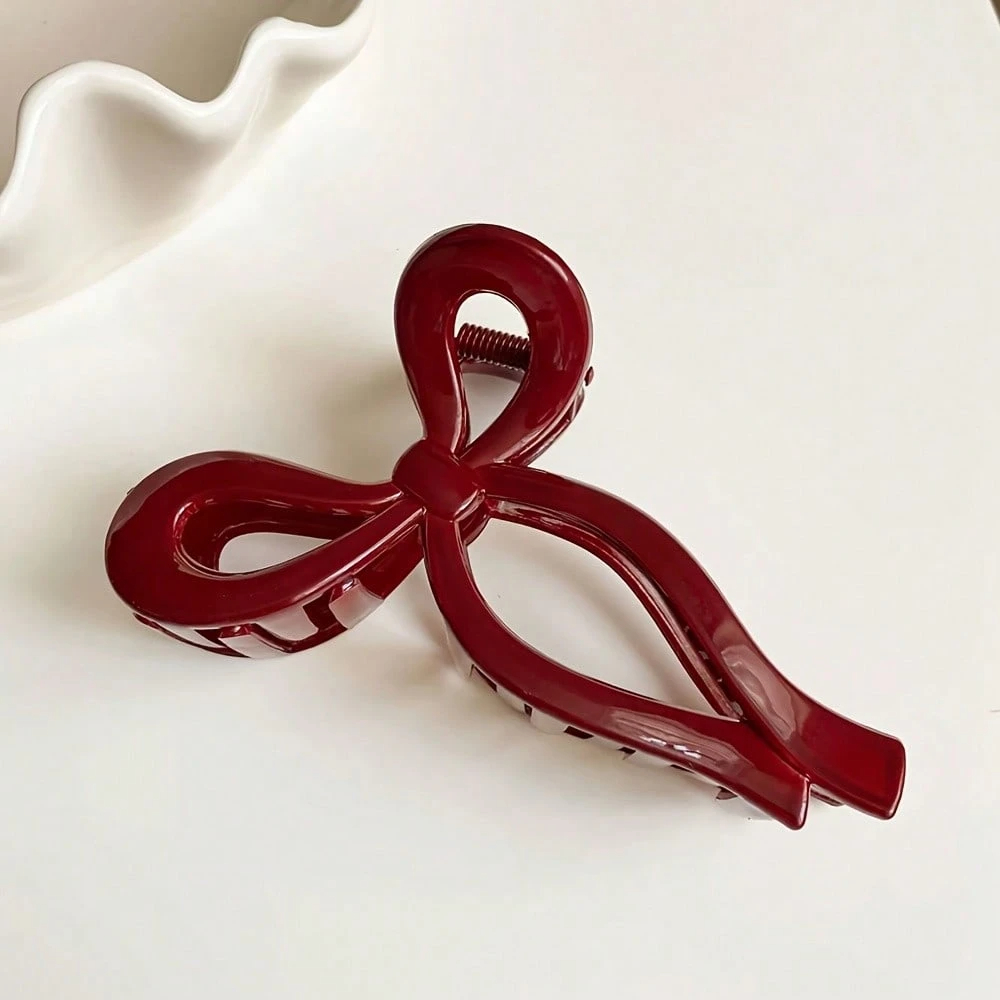 1pc Women's Large Red Hollow Bowknot Hair Clip, Elegant Sweet Campus Style, Suitable For Party, Ball, Daily Wear, New Year Gift, Claw Clip