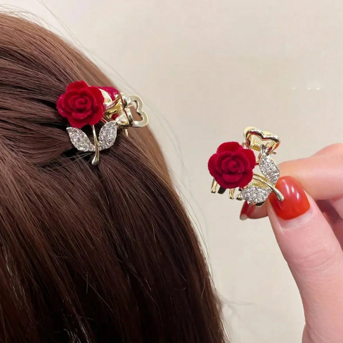 2pcs Valentine's Day Limited Edition Exquisite Romantic Rhinestone Rose Grab Clip Super Fairy Hair Claw Hairpin Clip Premium Mini Hair Grab Valentines Hair Clips Hair Jaw Clip Hair Clamps Hair Clutch Hair Catcher Clip, Claw Clip
