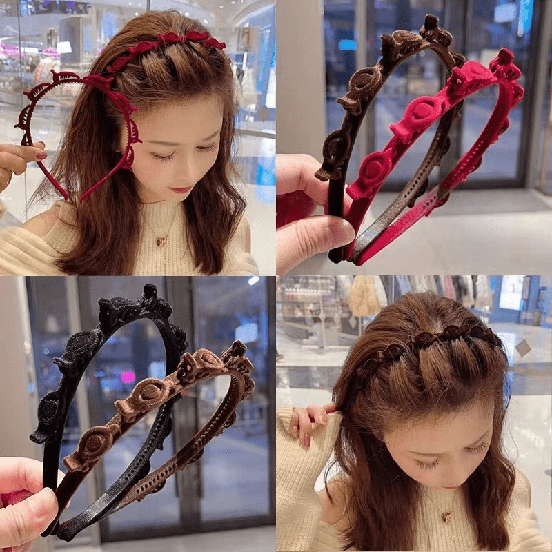 3pcs Flocked Braided Hair Clips/Set, 3 Colors, Perfect For Styling Side Bangs And Broken Hair, Hairpin And Headband Combo,Hairband,Hair Hoop Headbands