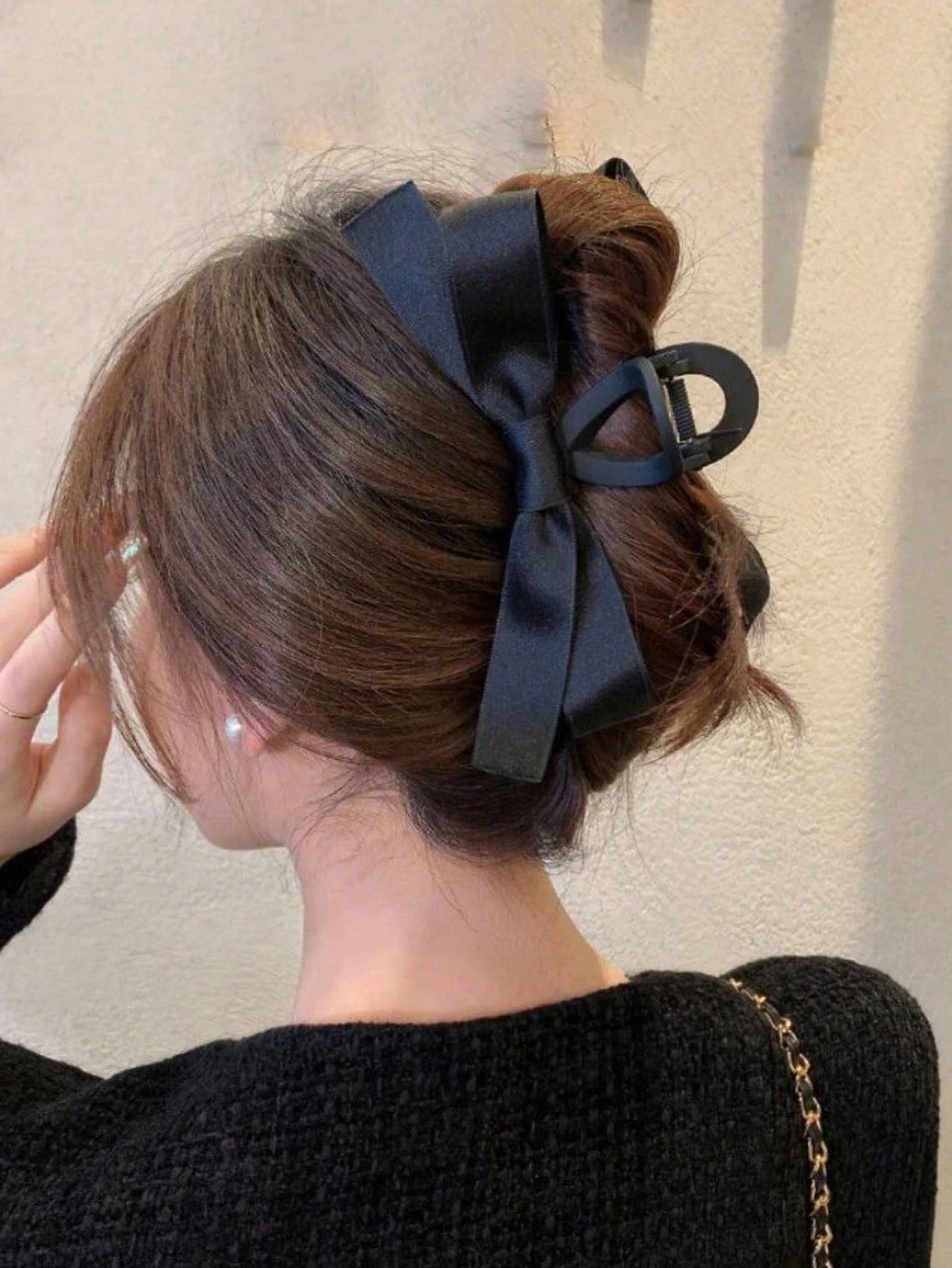 1 Pc Satin Black Hair Claw Elegant Hair Clips Accessories Valentines,Claw Clips,Hair Jaw Clip,Hair Clutch, Casual