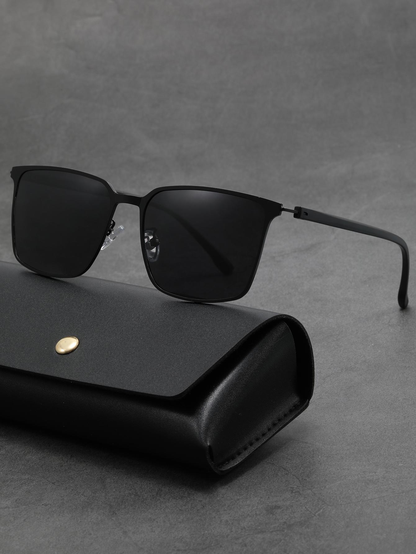 1pc Men's High-Grade Black Square Shape Stainless Steel Polarized Uv400 Sunglasses, Suitable For Driving And Traveling Casual Beach Accessories Sun Glasses Sunglasses Shades For Summer Beach Vacation,Outdoor,Travel