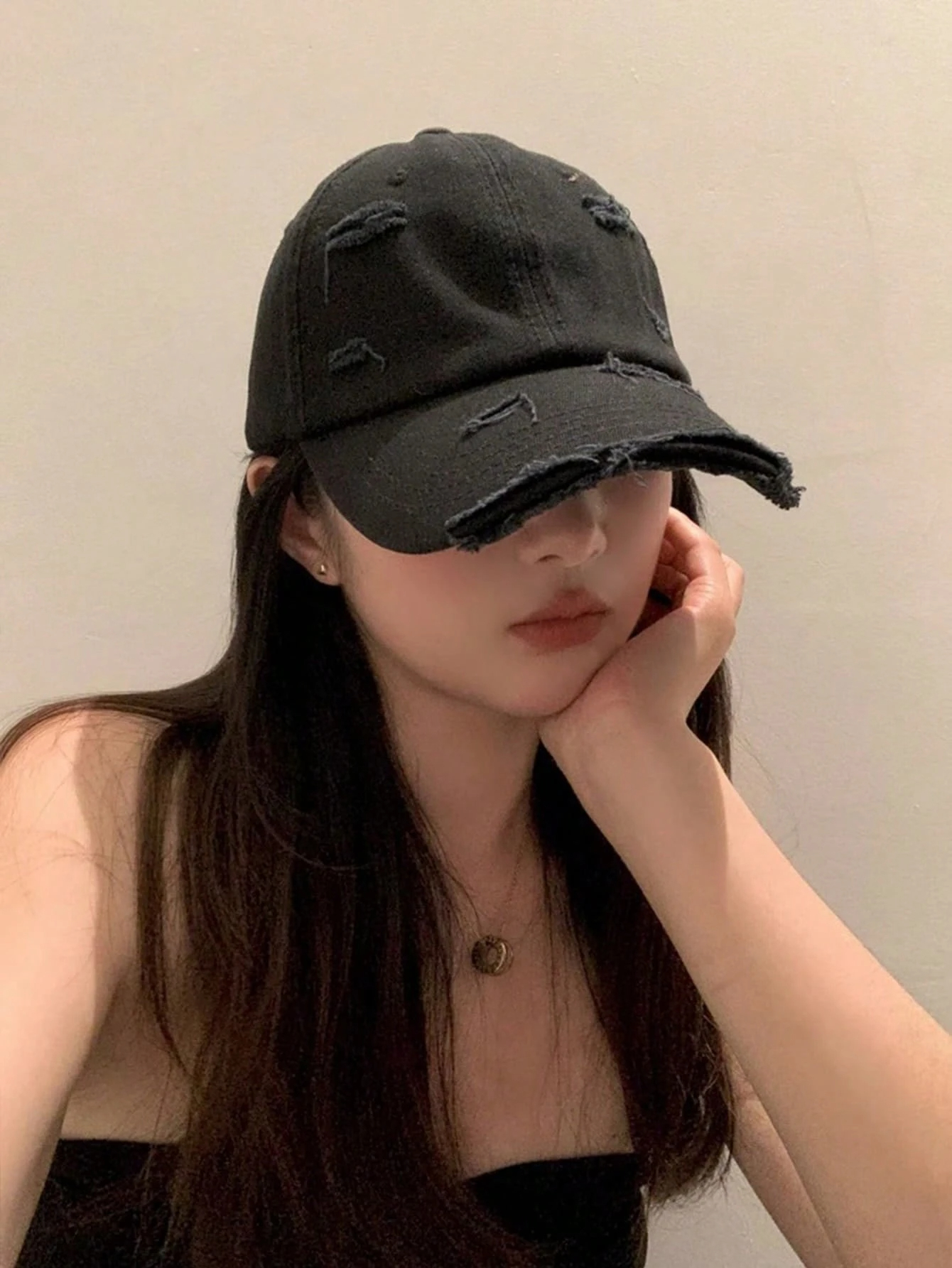 1 Pc Black Distressed Unisex Baseball Cap, Versatile For Outdoor, Commute And Daily Wear