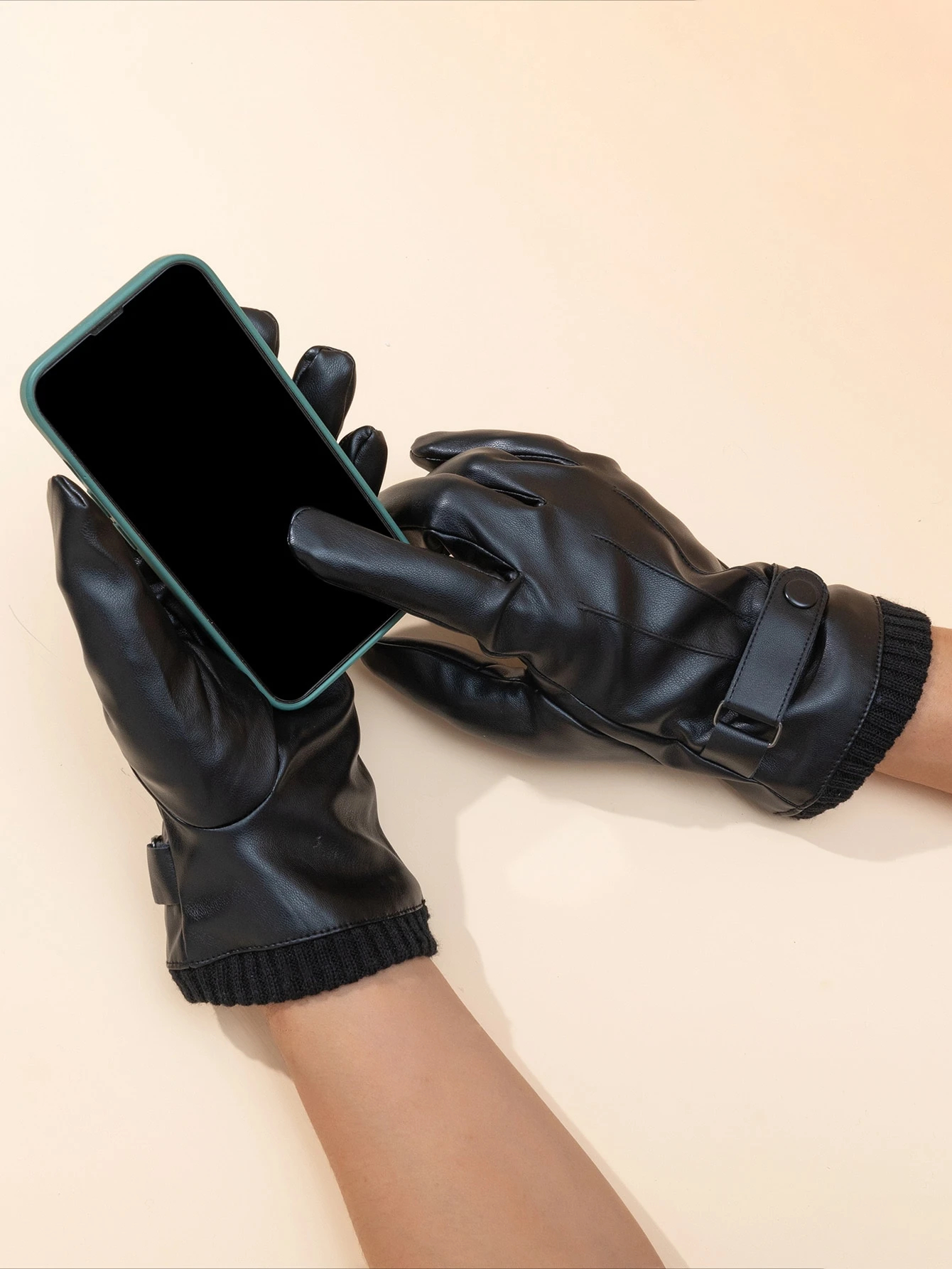 Men Snap Button PU Polyurethane Gloves