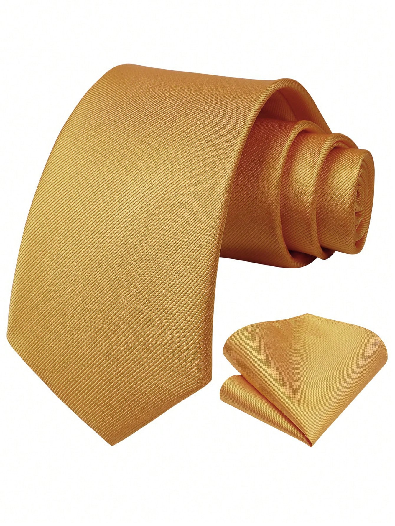 1set Men's 8cm Golden Twill Tie & Pocket Square Set, With Cufflinks Perfect For Wedding And Party Casual