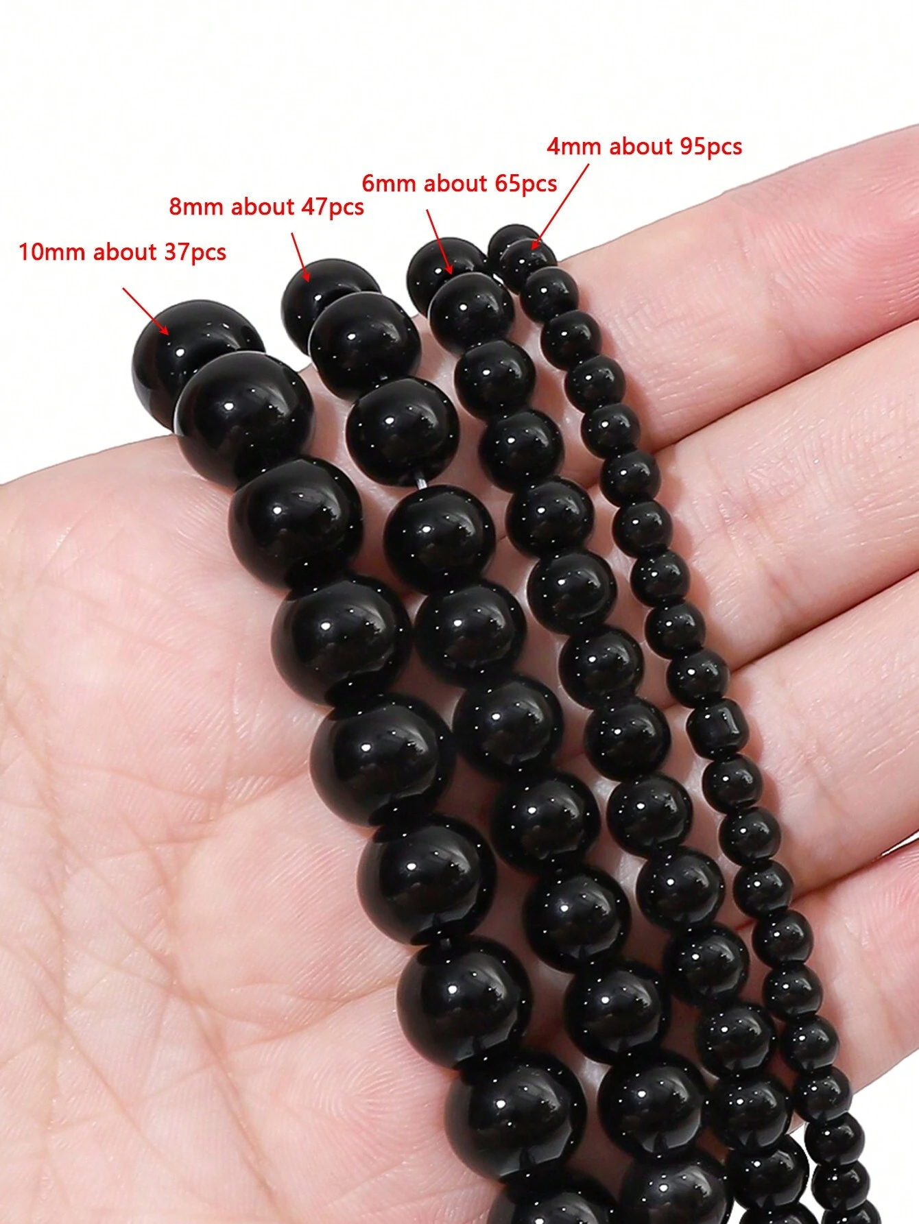 1 Strand 4-10mm Glass Black Round Beads Smooth With Holes Loose Beads For Jewelry Making DIY Bracelets Necklace Beads
