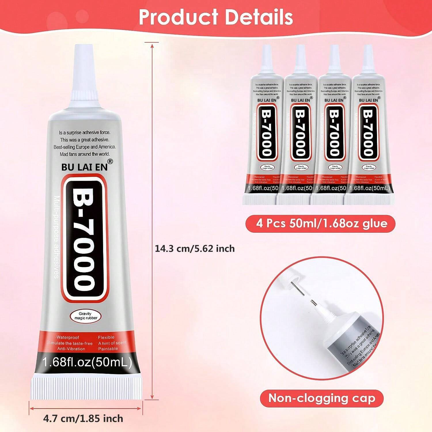 B-7000 Rhinestones Glue For Crafts, 50ML/110ML 3.7fl.Oz Clear B-7000 Super Jewelry Glue Transparent Industrial Adhesive For Fabric Cell Phones Jewelry Making Crystal Gem Tac Nail Art Stone Wood Glass