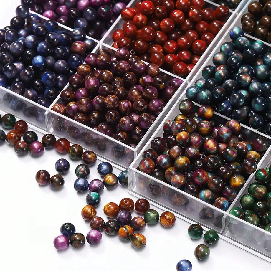 50pcs 8mm Dark Color Imitation Tiger Eye Round Resin Spacer Beads For Jewelry Making DIY Bracelets Accessories