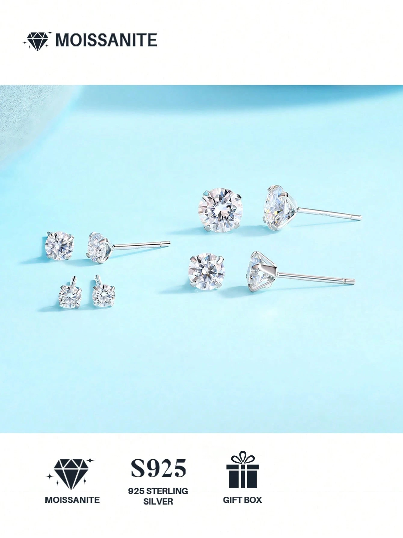 1 Pair 925 Sterling Silver Moissanite Earrings, Jewelry Gift For Women For Mother's Day, Valentine's Day, Wedding Anniversary, Birthday