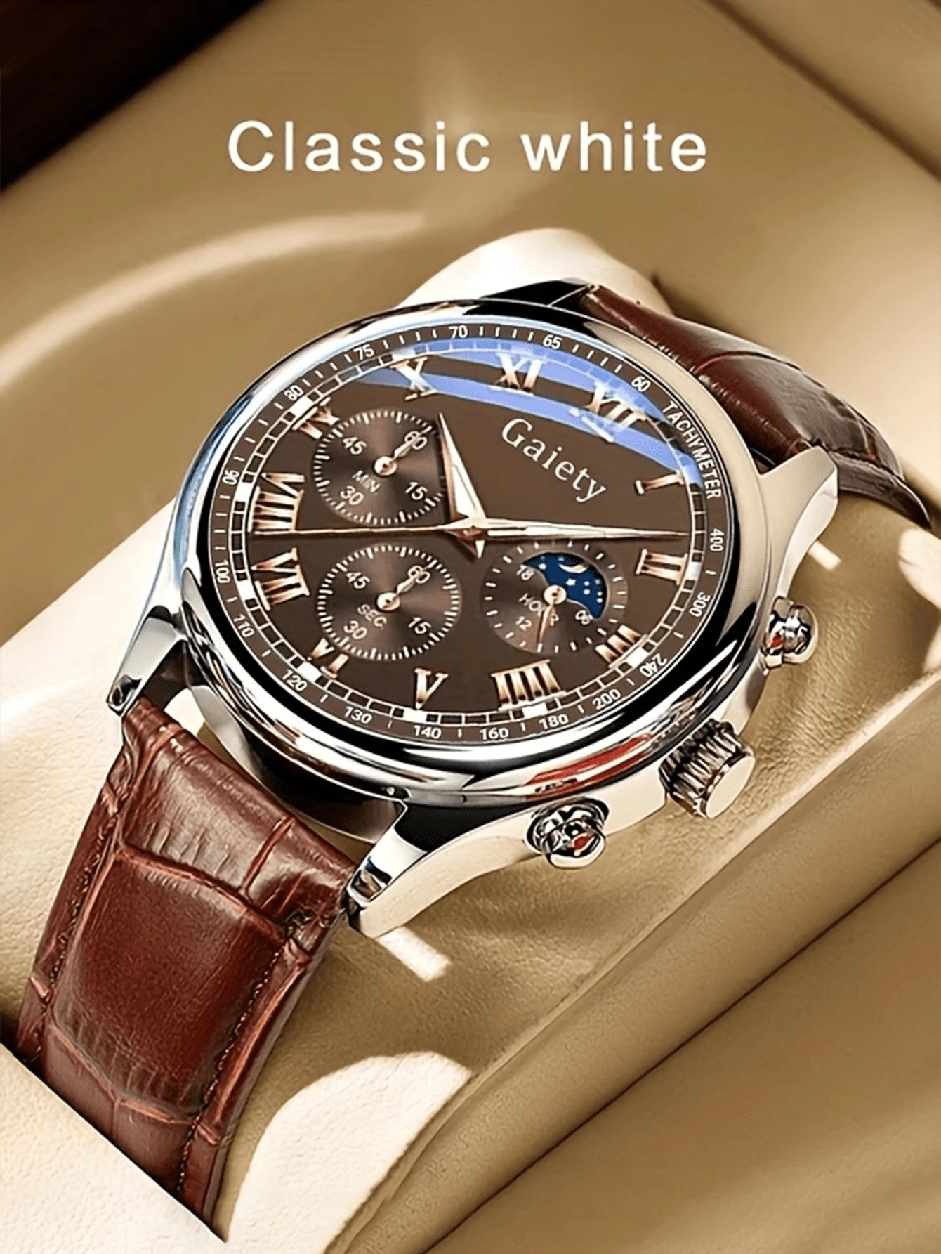 GAIETY 1pc Classic Roman Numeral Watch - Stylish Solid Color Quartz Timepiece With PU Leather Band - Elegant & Comfortable Casual Watch