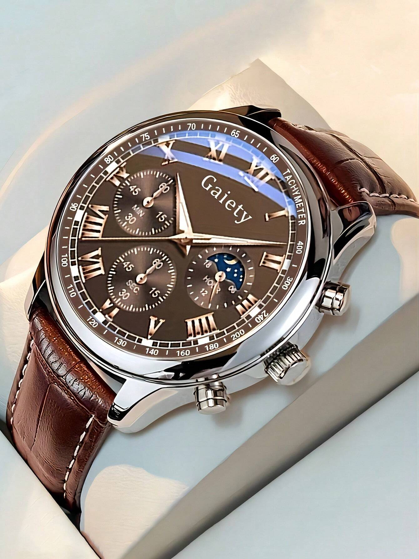 GAIETY 1pc Classic Roman Numeral Watch - Stylish Solid Color Quartz Timepiece With PU Leather Band - Elegant & Comfortable Casual Watch