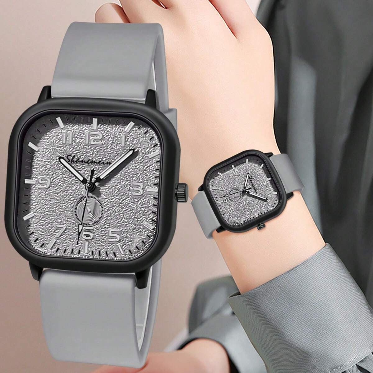 Unisex Fashion Business Quartz Wristwatch With Square Silicone Band