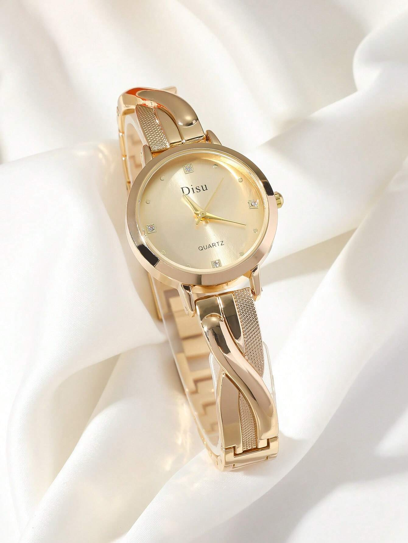 DISU A Gold Stainless Steel Strap Ladies Watch, Classic And Versatile With Rhinestone Quartz Watch, Suitable For Daily Life As A Gift For Students Returning To School