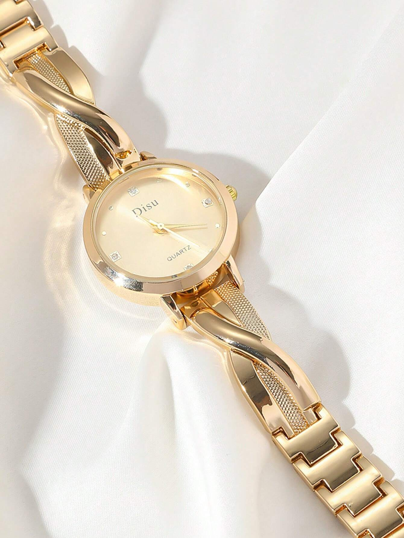 DISU A Gold Stainless Steel Strap Ladies Watch, Classic And Versatile With Rhinestone Quartz Watch, Suitable For Daily Life As A Gift For Students Returning To School