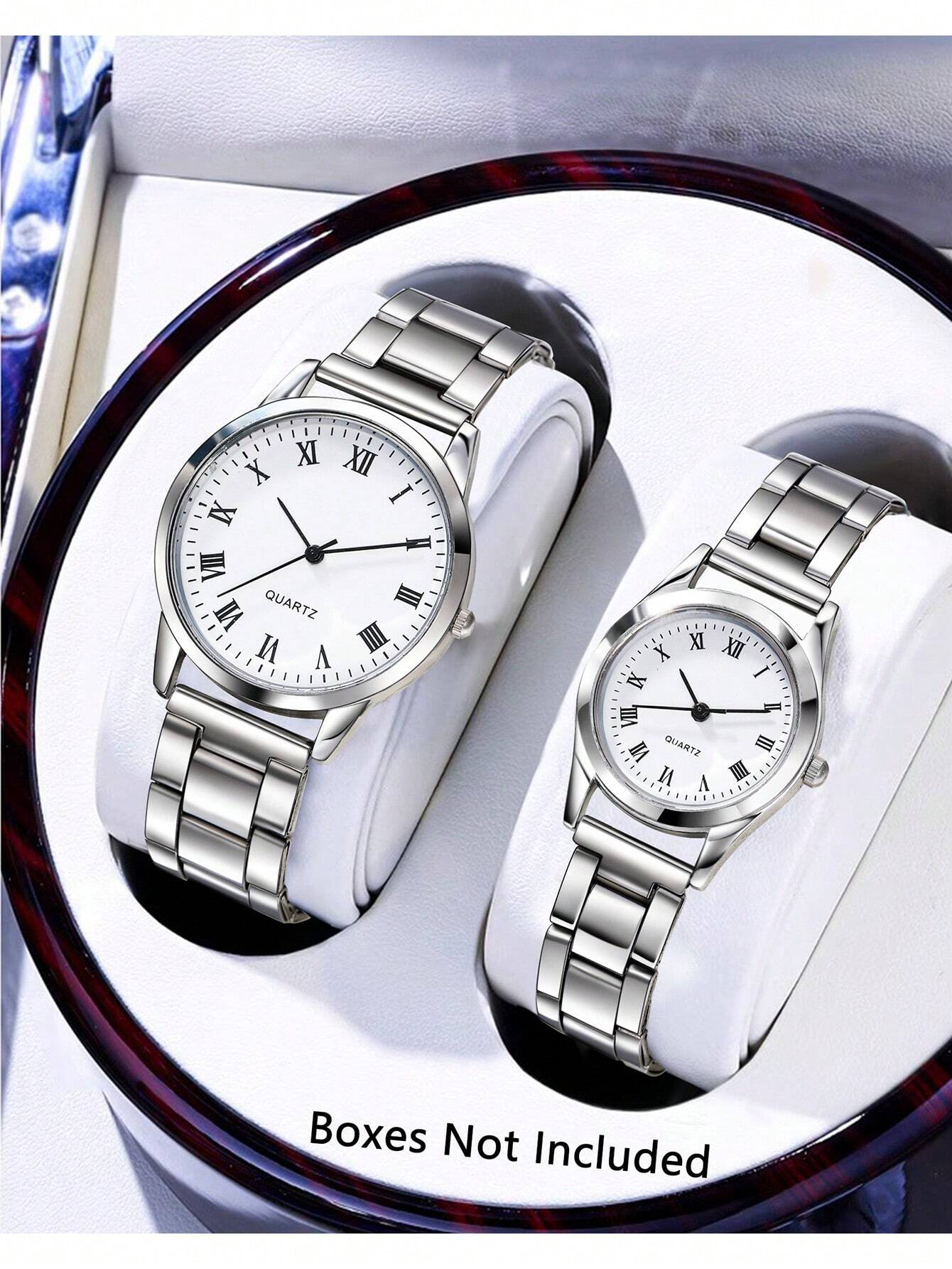 2Pcs/Set Couple Watches Couple'S Stainless Steel Band Casual Quartz Wristwatch, Gift Package For Valentine'S Day Or Thanksgiving Watch For Men Suitable For Daily Wear, Back-To-School Season, Graduation Season, Thanksgiving, Couples, The Best Gifts Watch Box Not Included
