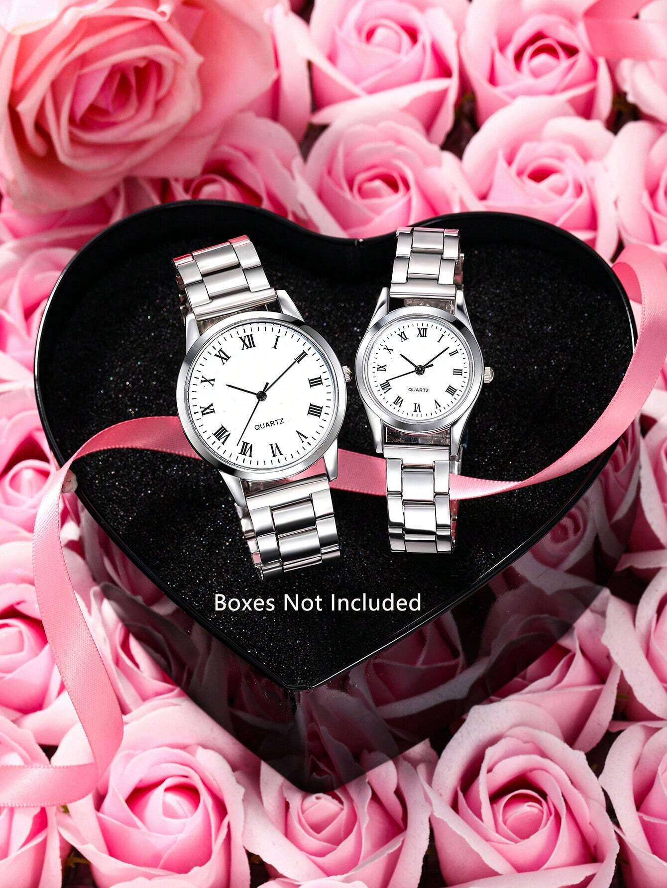 2Pcs/Set Couple Watches Couple'S Stainless Steel Band Casual Quartz Wristwatch, Gift Package For Valentine'S Day Or Thanksgiving Watch For Men Suitable For Daily Wear, Back-To-School Season, Graduation Season, Thanksgiving, Couples, The Best Gifts Watch Box Not Included