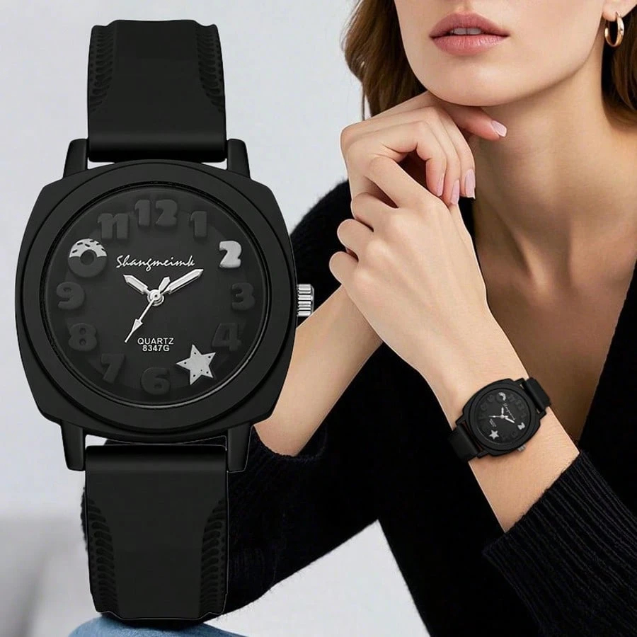 1pc Women Fashion Minimalist Cute Casual Silicone Strap Quartz Wrist Watch